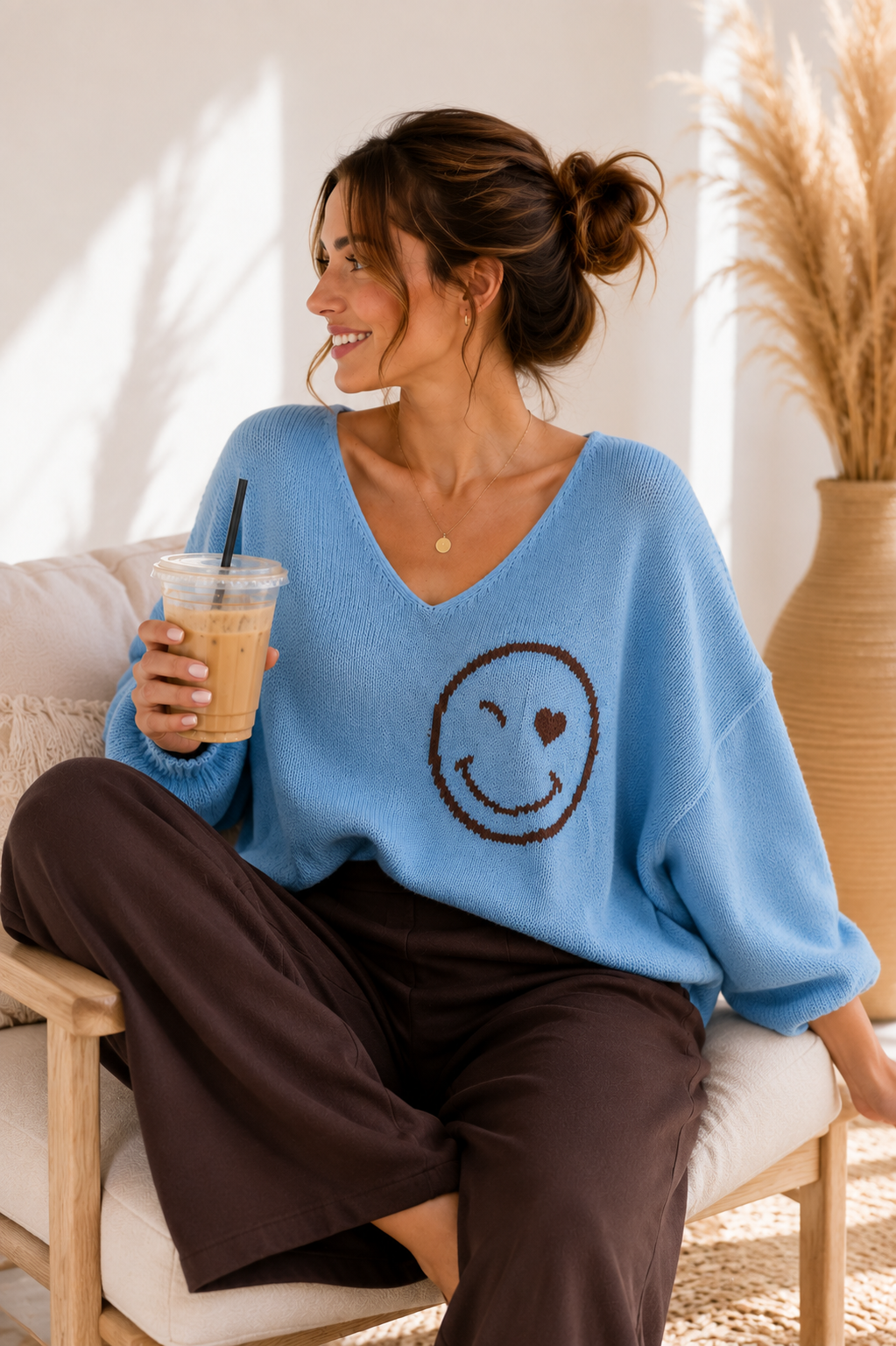 Strickpullover mit Smiley & Rückenprint Oversize I NO. SP0019 I Made in Italy 34-44/46