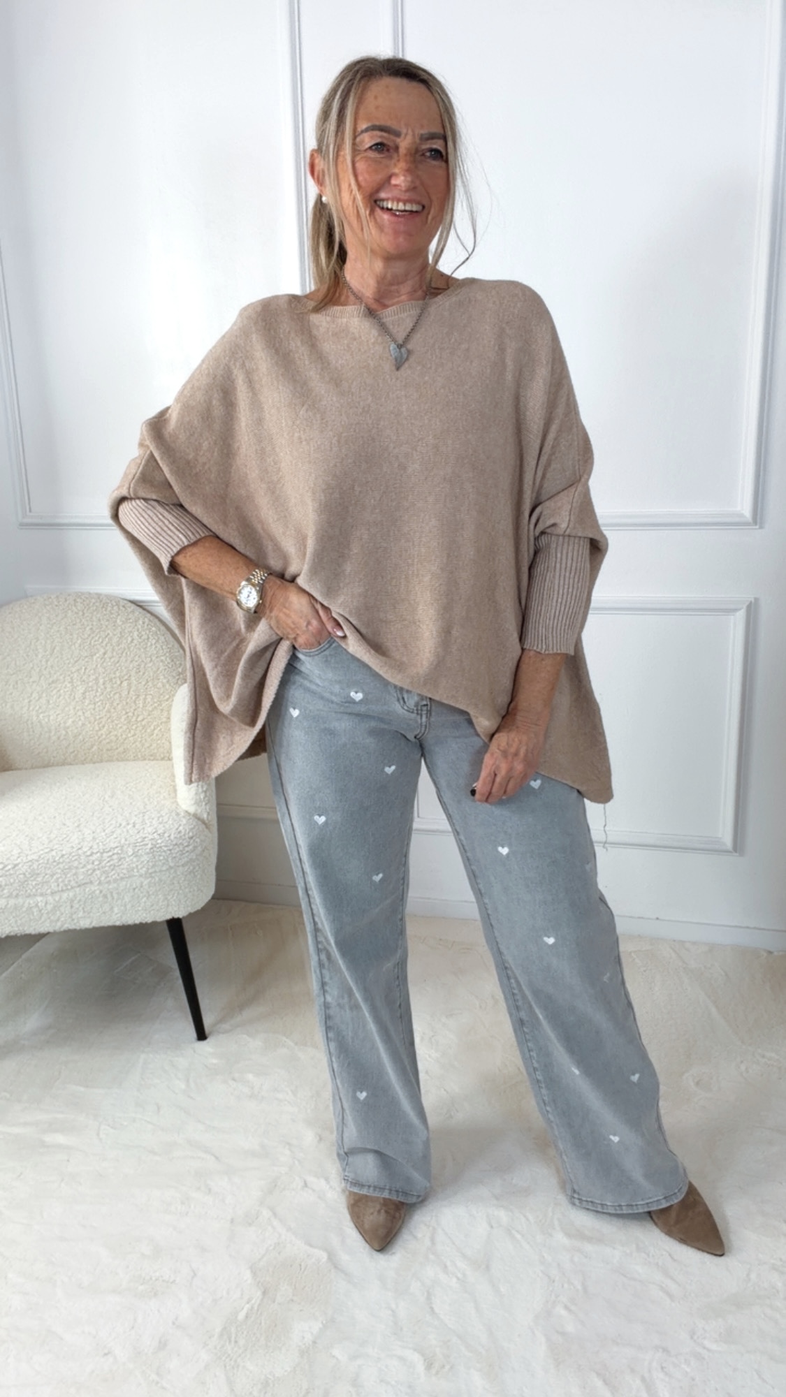 OVERSIZE KNIT SWEATER STRICK PULLOVER LILLE Made in Italy 34 - 48/50