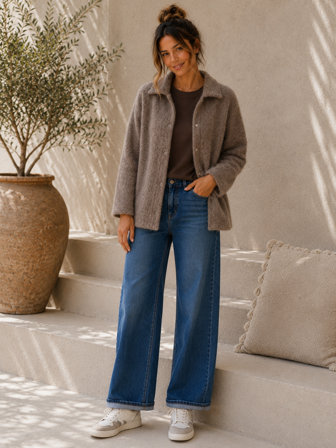 Hemdjacke No. JA014 | Flauschige Wolloptik | Made in Italy | Gr. 34–42