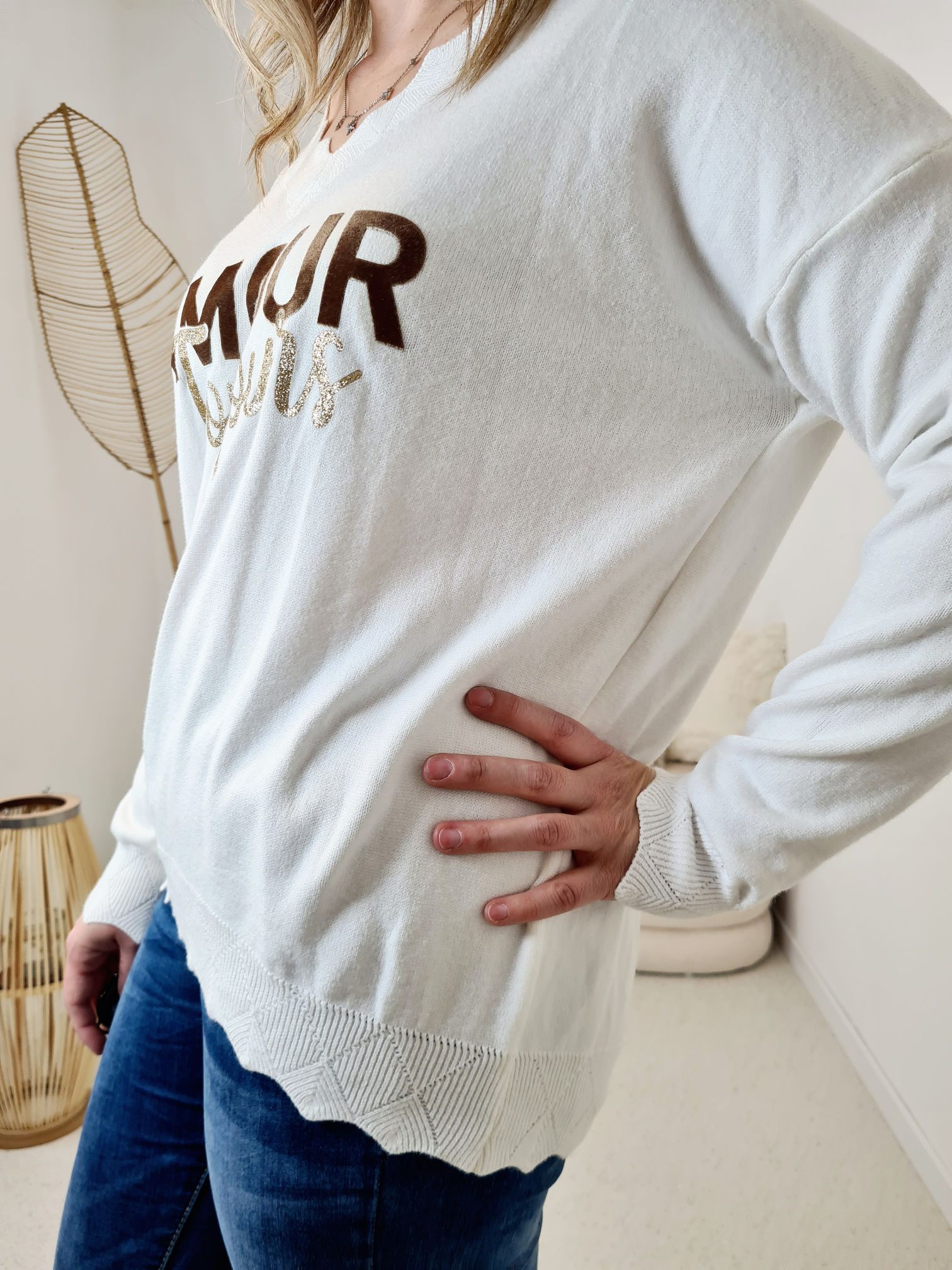 LONGSLEEVE SHIRT AMOUR TOUJORS CREME 34-42Made in Italy Langarm Pullover Oversize LONGSLEEVE SHIRT AMOUR TOUJORS CREME 34-42Made in Italy Langarm Pullover Oversize