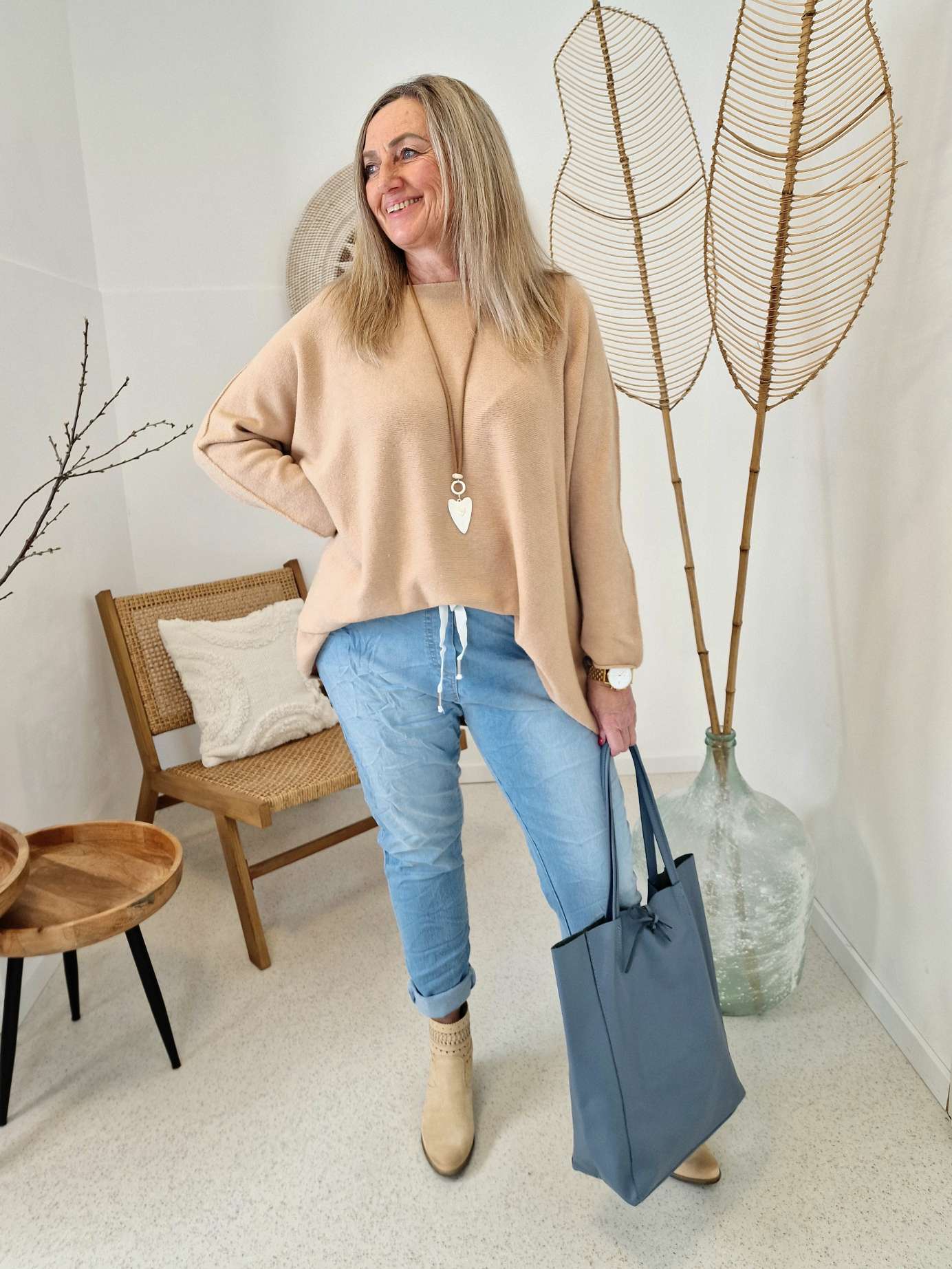 LIGHT KNIT SWEATER MARGIT LIGHT CAMEL 34-42/44 Made in Italy Strickpullover Longsleeve