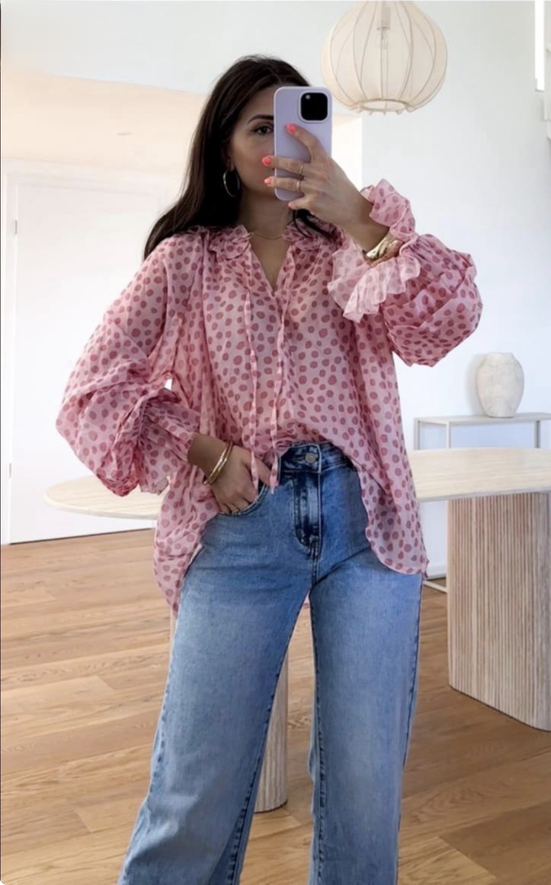 Bluse „Alba“ Rosa – romantische Bluse mit verspieltem Punktedesign Polka Dots