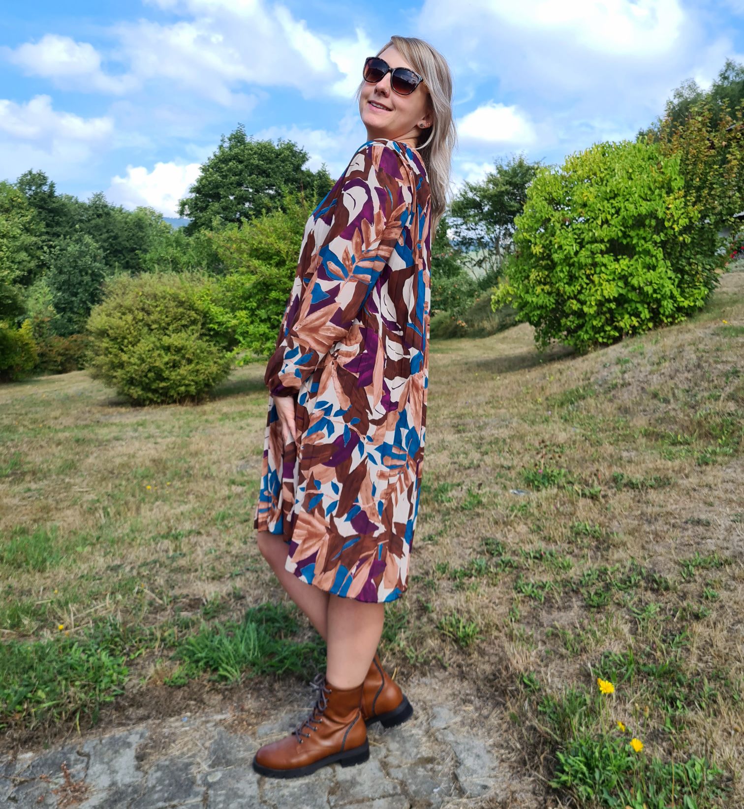 PLISSEE DRESS GINA LEAVES PETROL 36-42 Made in Italy Plissee Herbst Kleid PLISSEE DRESS GINA LEAVES PETROL 36-42 Made in Italy Plissee Herbst Kleid
