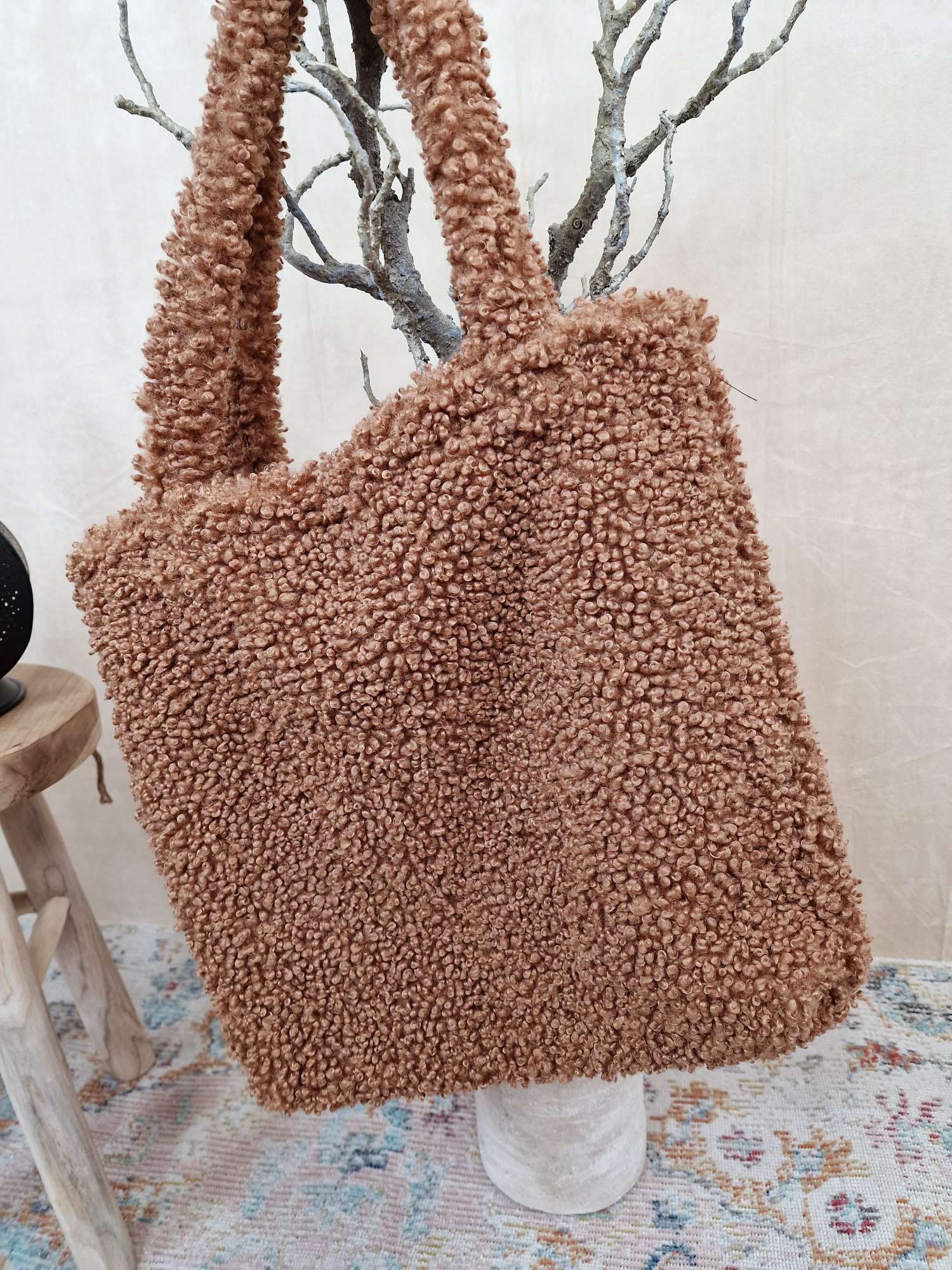 TEDDY FELL SHOPPER MADDIE CAMEL flauschige Shopping Bag Tasche Made in Italy TEDDY FELL SHOPPER MADDIE CAMEL flauschige Shopping Bag Tasche Made in Italy