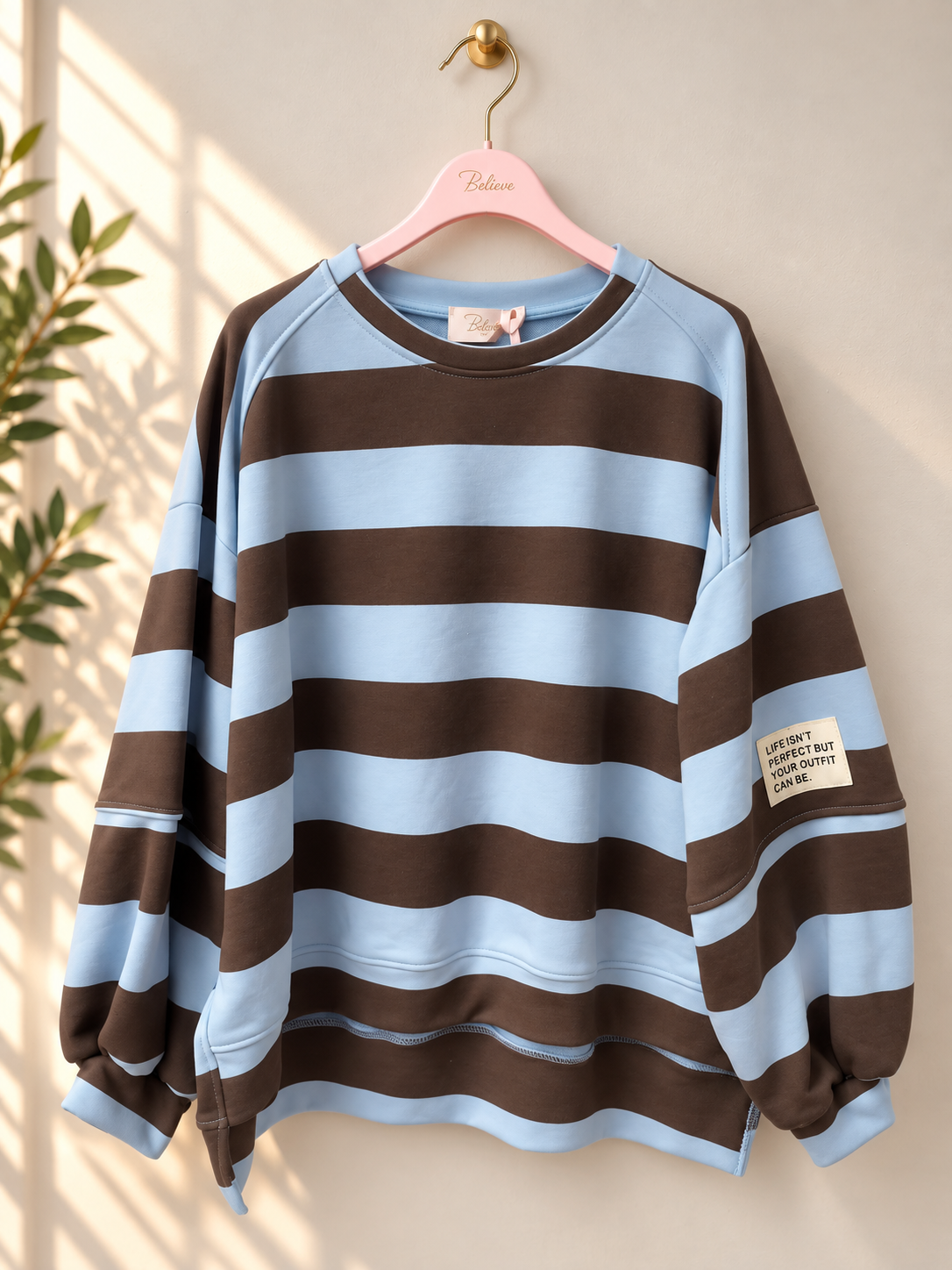 Baumwoll Stripe Love Sweater mit PATCH I SW0128 I 34-42 / Made in Italy