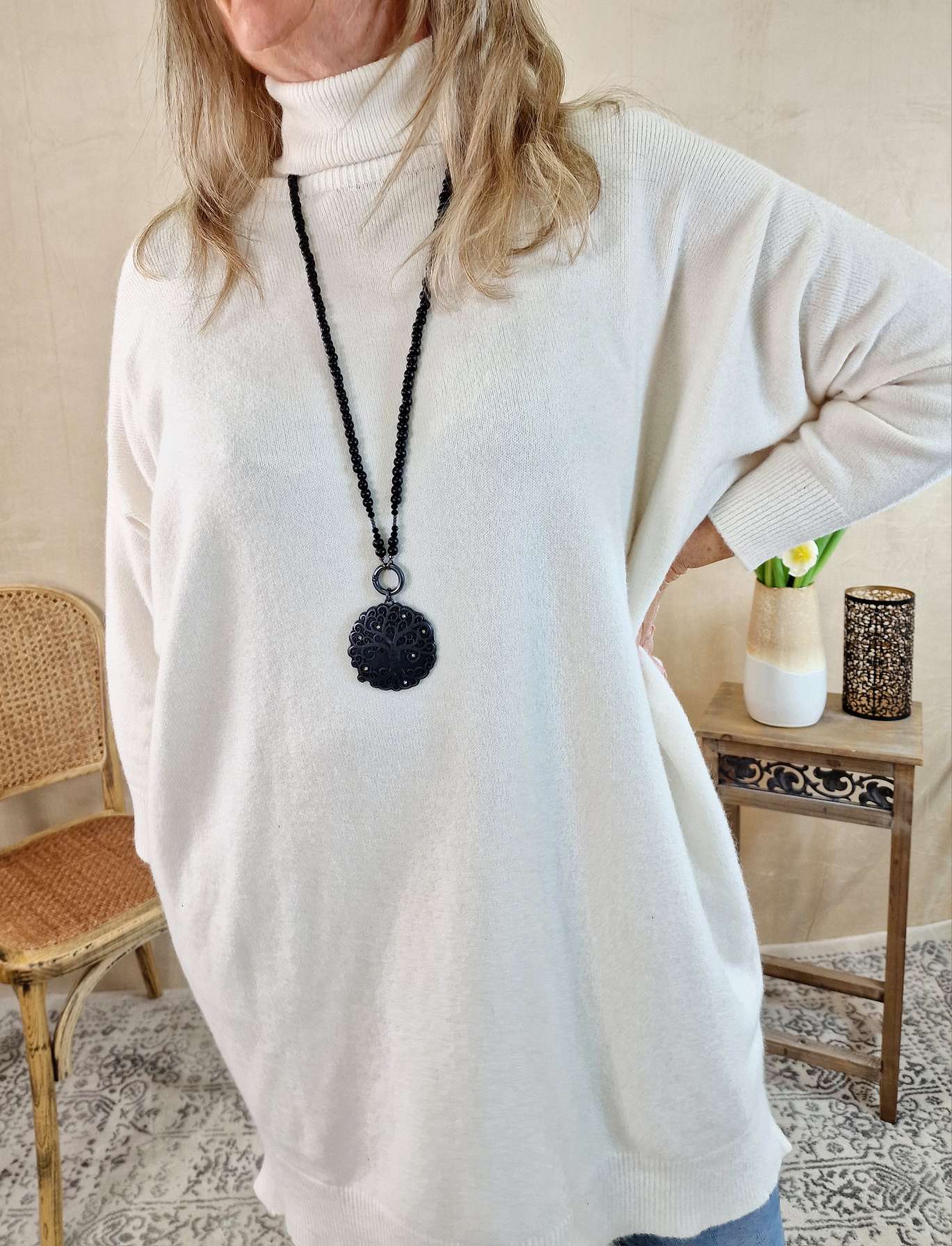 LIGHT KNIT DRESS EMILIA CREME 34-42 Made in Italy Strick Kleid Long Pullover