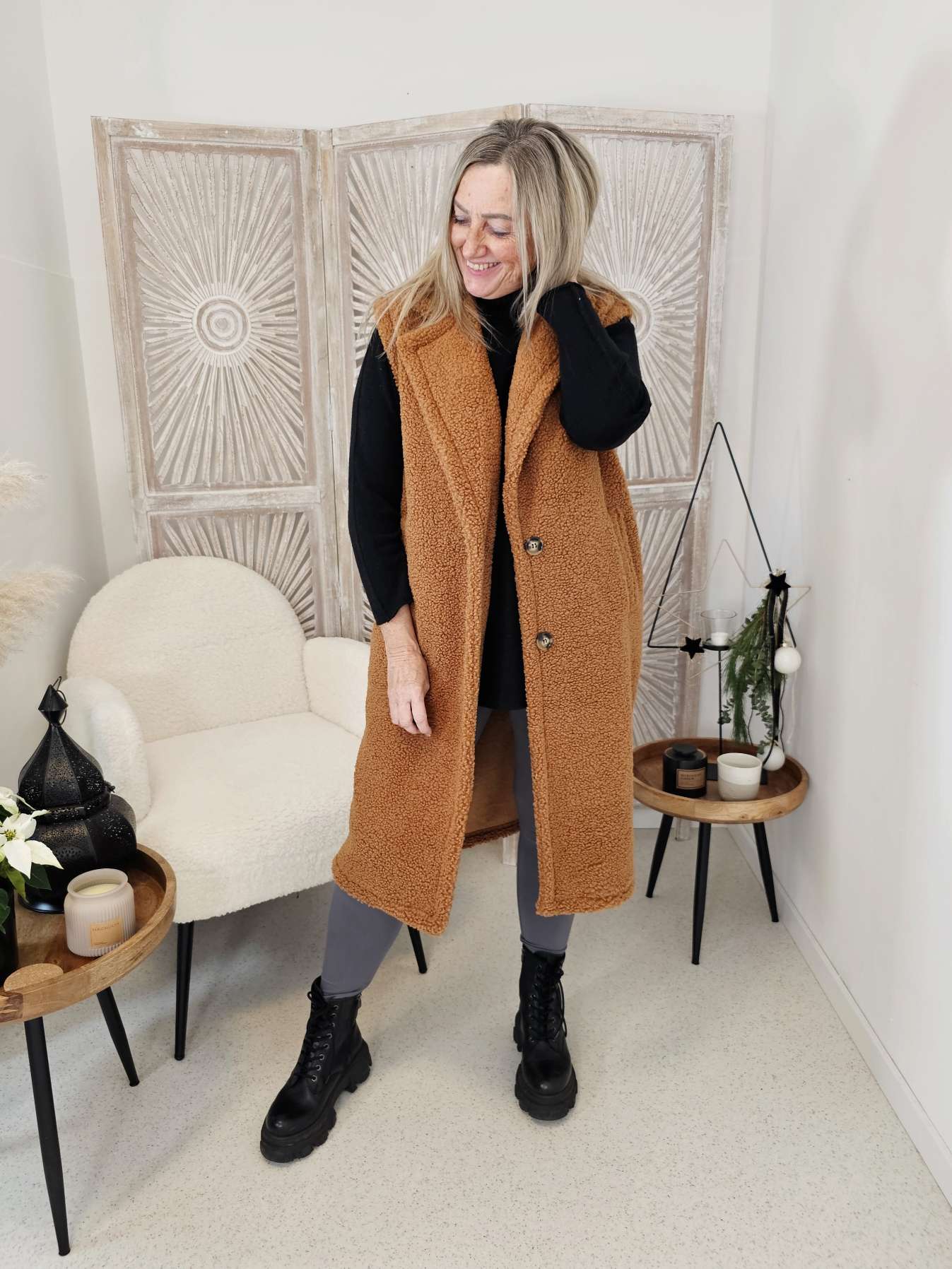 TEDDY WESTE LONG ALISSA Made in Italy 34-42 Mantel Jacke ärmellos TEDDY WESTE LONG ALISSA Made in Italy 34-42 Mantel Jacke ärmellos