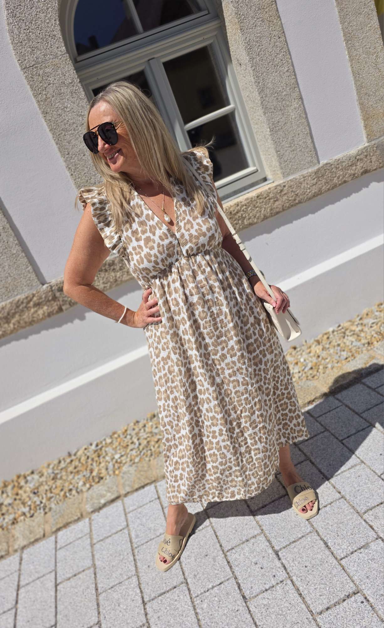 MUSSELIN KLEID ZOE BIG LEO  34 - 42 Made in Italy ärmellos Rüsche 