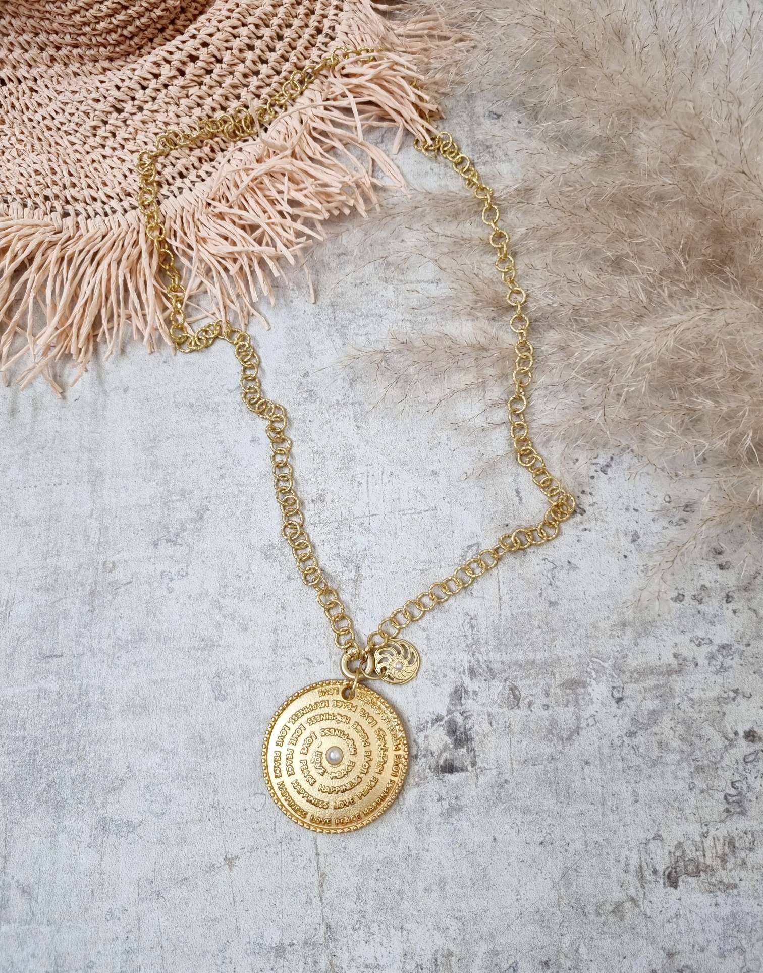 EXCLUSIVE GLIEDERKETTE HAPPINESS GOLD AMULETT BEAD Anhänger Halskette EXCLUSIVE GLIEDERKETTE HAPPINESS GOLD AMULETT BEAD Anhänger Halskette