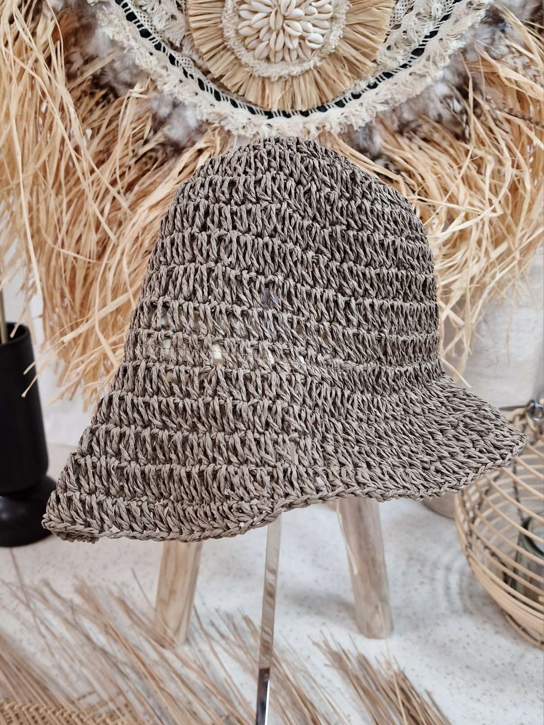 FISHER HAT TONI TAUPE Italy Design Fischerhut Sonnenhut Stroh Hut Sommerhut verstellbar YM0766