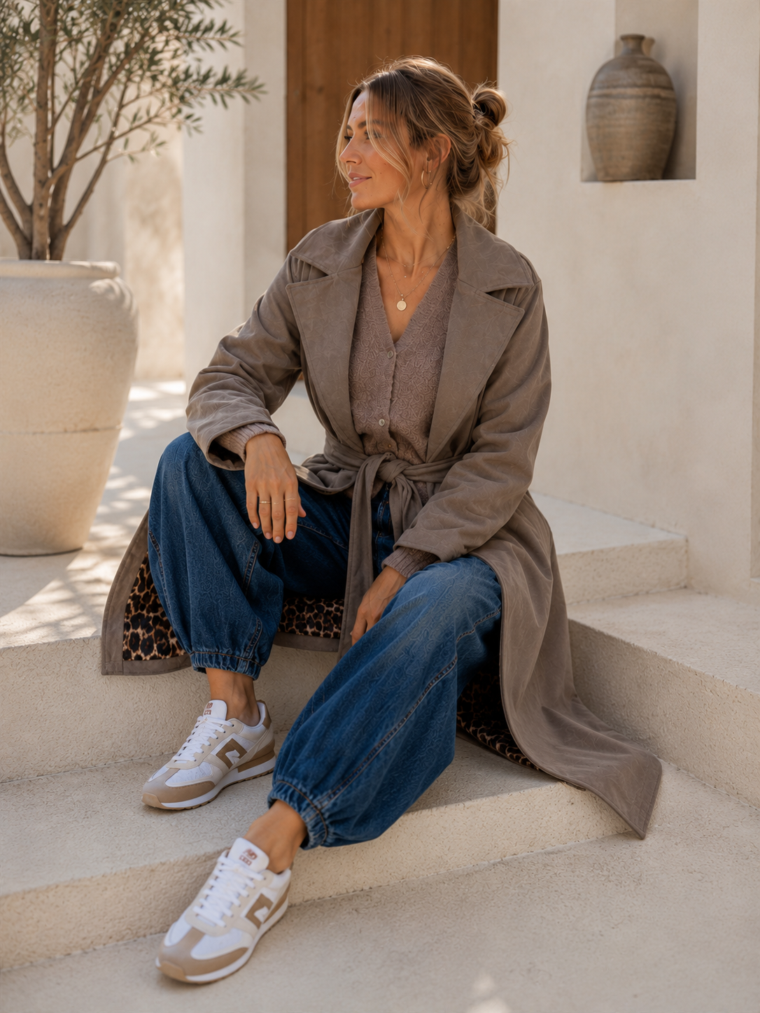 Tansania – Trenchcoat Mantel in Velourleder-Optik mit Leo-Futter | Made in Italy