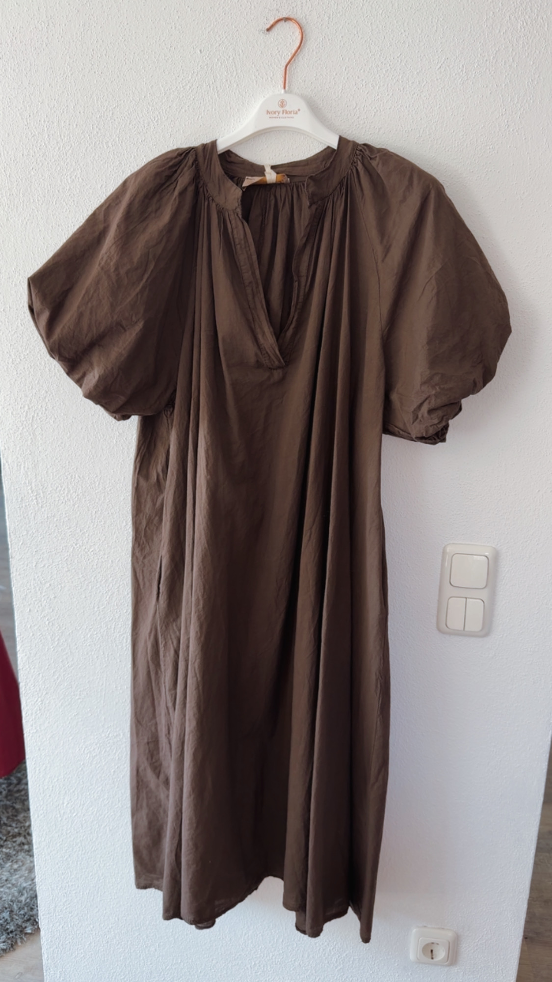 Kleid Kesia lang Tulpenärmel Uni Baumwolle Made in Italy 34-44/46