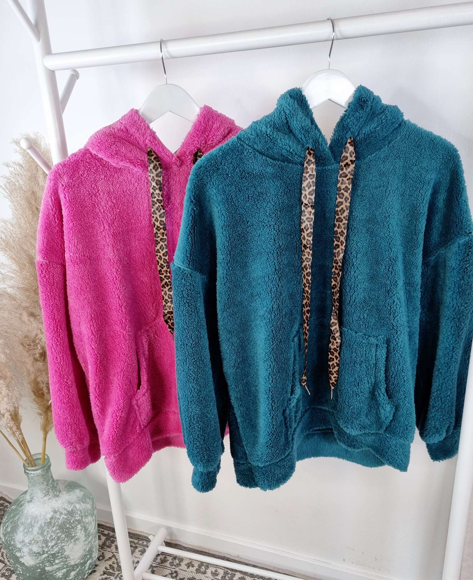 HOODIE ROSIE TEDDY PINK Sweater Kapuze Made in Italy 34-42 Longsleeve Pullover LEO versch. Farben HOODIE ROSIE TEDDY PINK Sweater Kapuze Made in Italy 34-42 Longsleeve Pullover LEO versch. Farben
