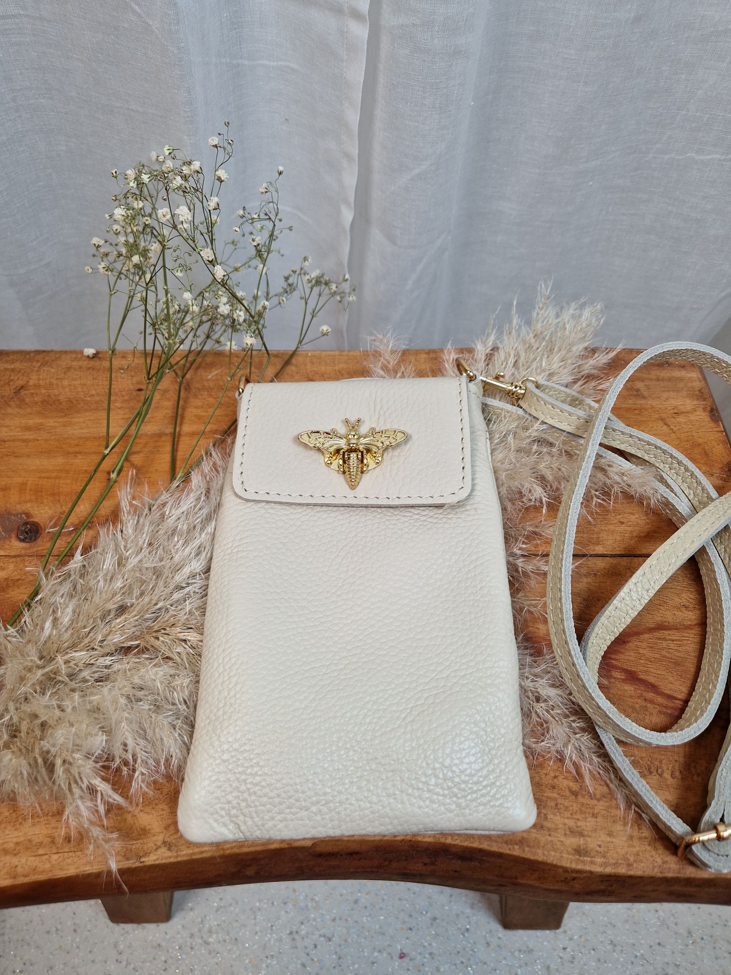 HANDYTASCHE BIENE SMALL CREME Ledertasche Umhängetasche Made in Italy echt Leder Tasche versch. Farbe 