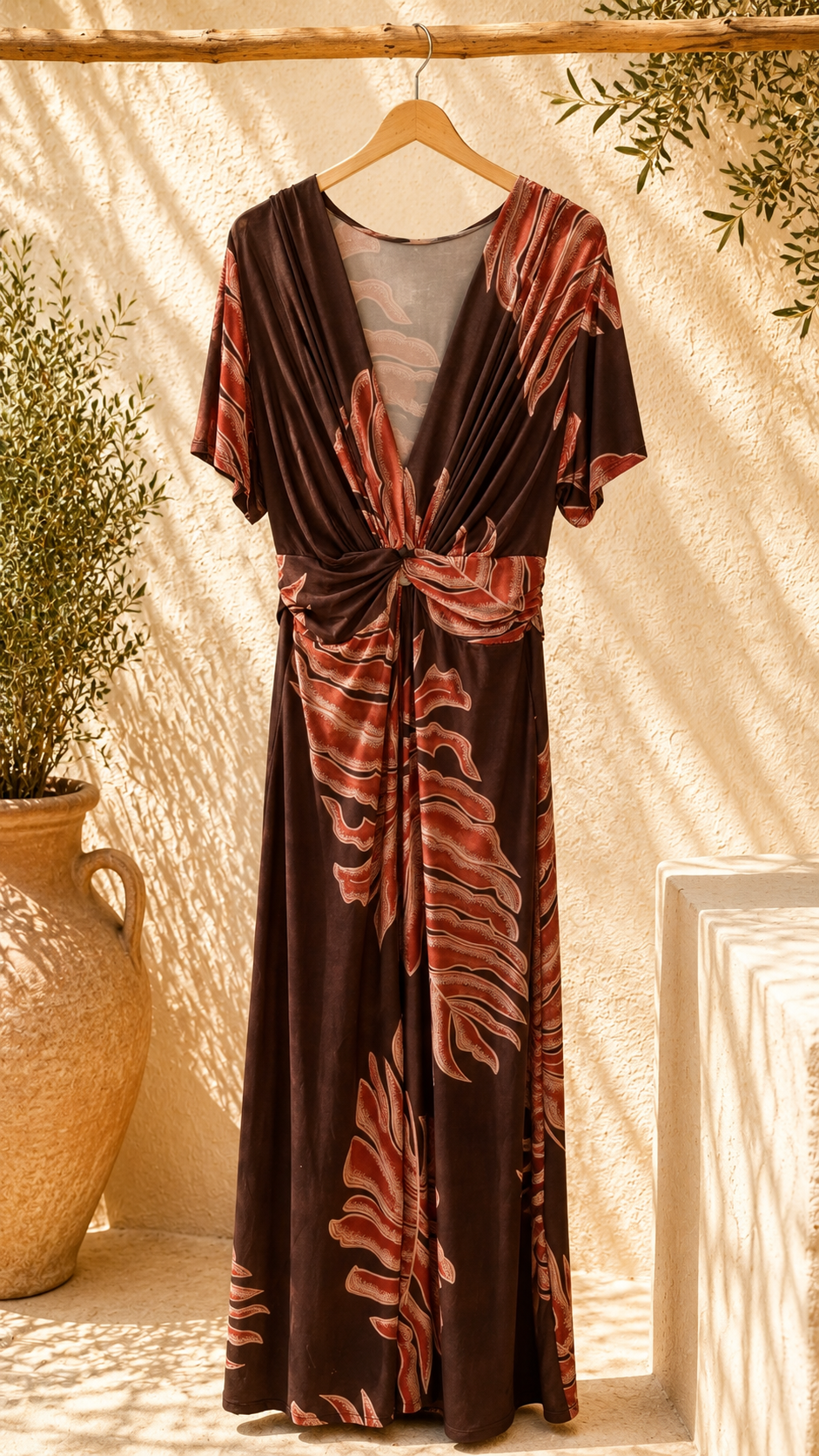 Maxi-Kleid „Alcudia“ LEAVES  – Made in Italy ZickZack Muster Gr. 34-42