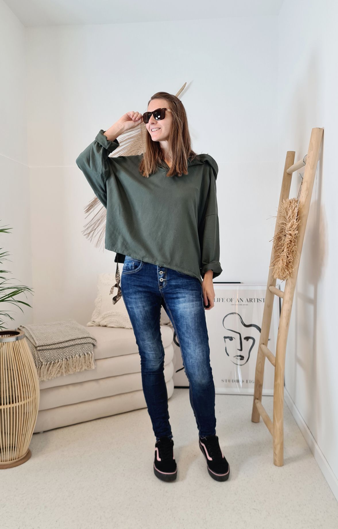 HOODIE NAOMI KHAKI Sweater Kapuze Made in Italy 34-42 Longsleeve Pullover LEO Leopard HOODIE NAOMI KHAKI Sweater Kapuze Made in Italy 34-42 Longsleeve Pullover LEO Leopard