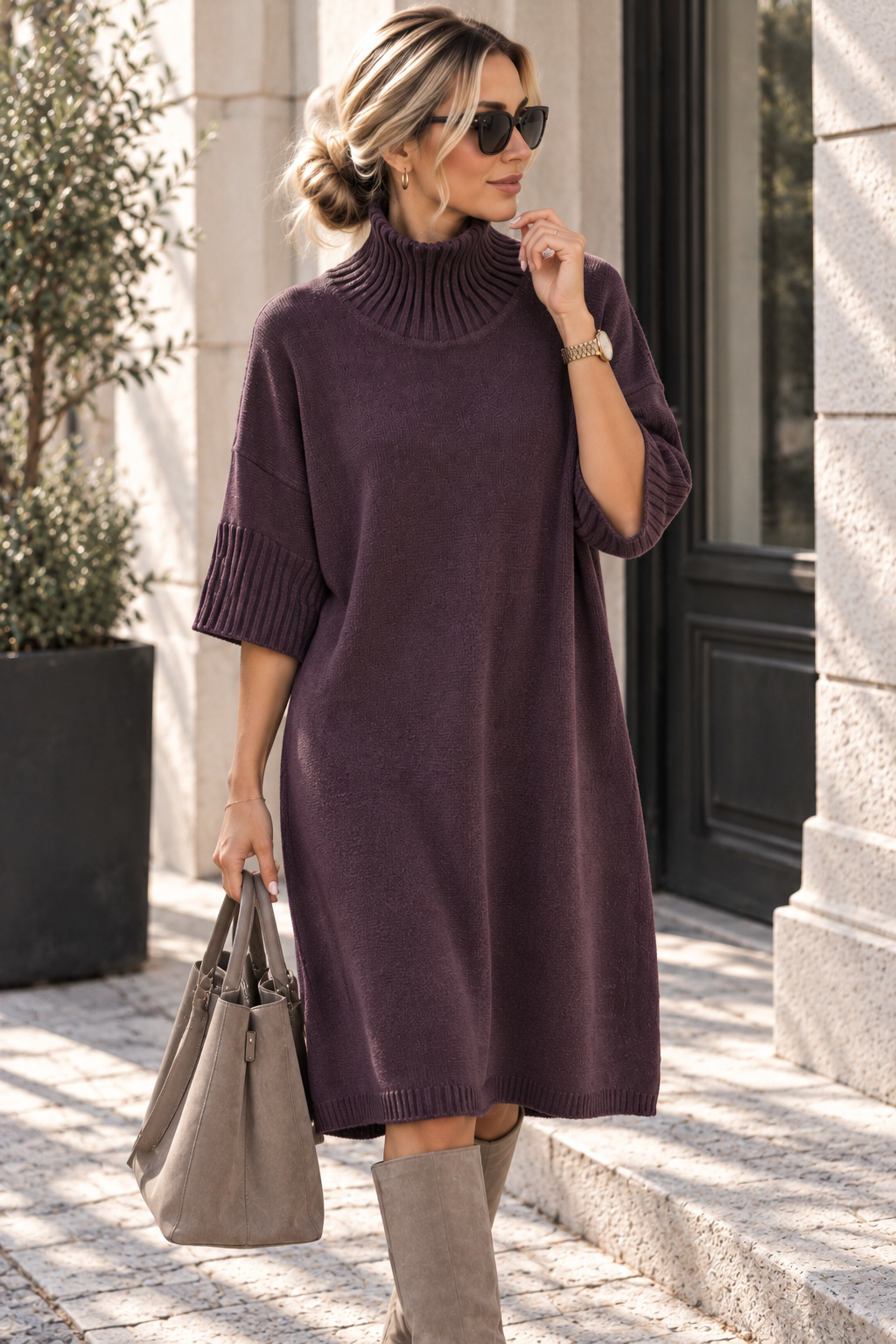 Strickkleid mit Stehkragen Uni SK0018 I Made in Italy 34-44