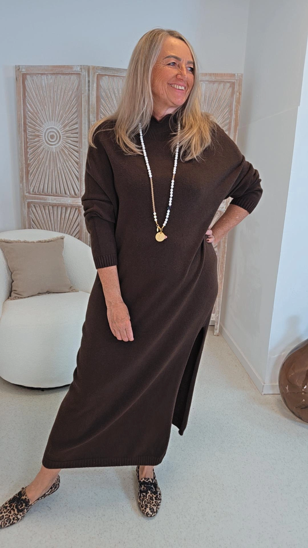 LANGES STRICK-KLEID LUNA 34-gute 42 Made in Italy 