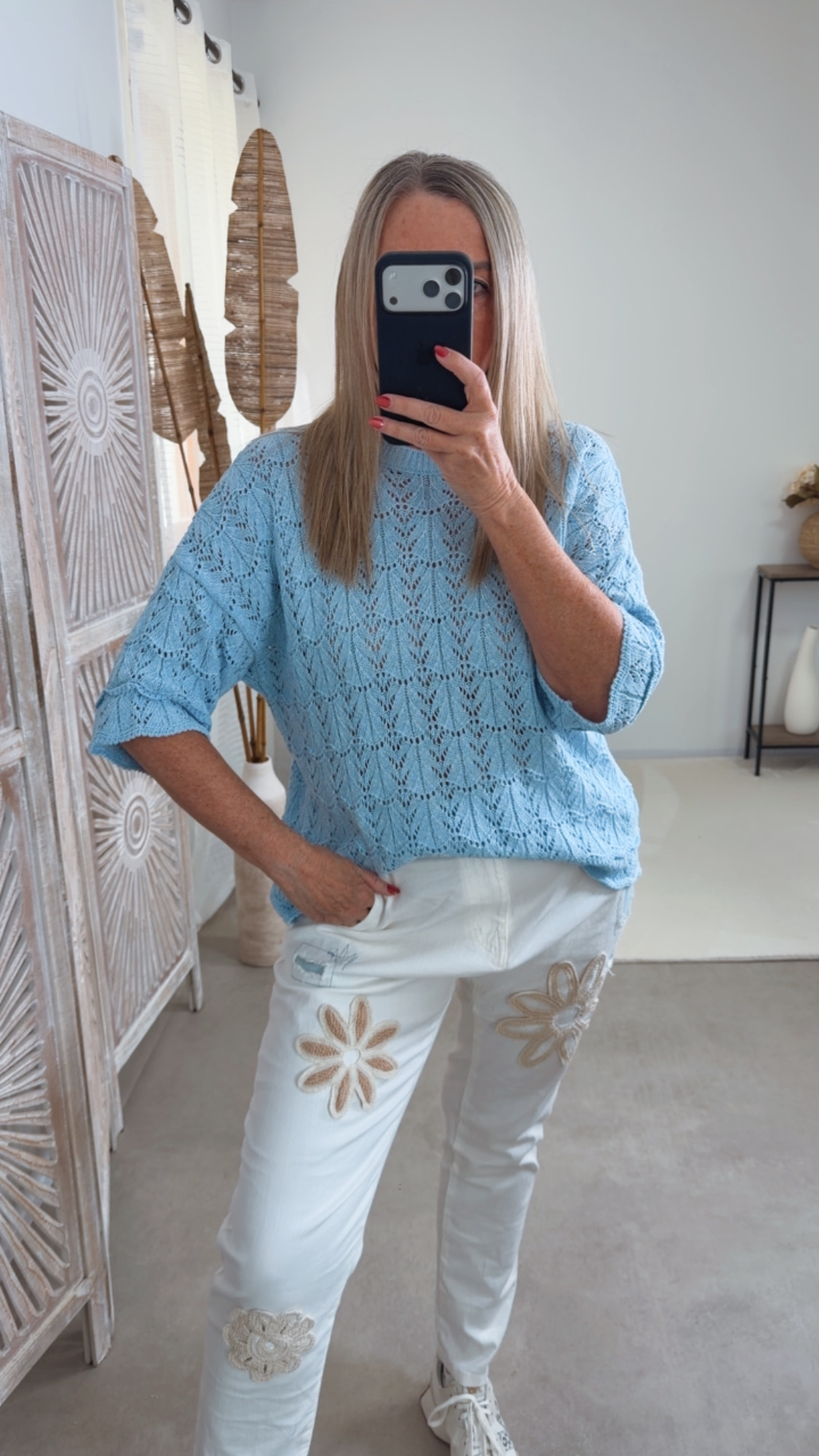 Strickshirt Lochmuster Fili Uni Made in Italy 34-42 Kurzarm Pullover