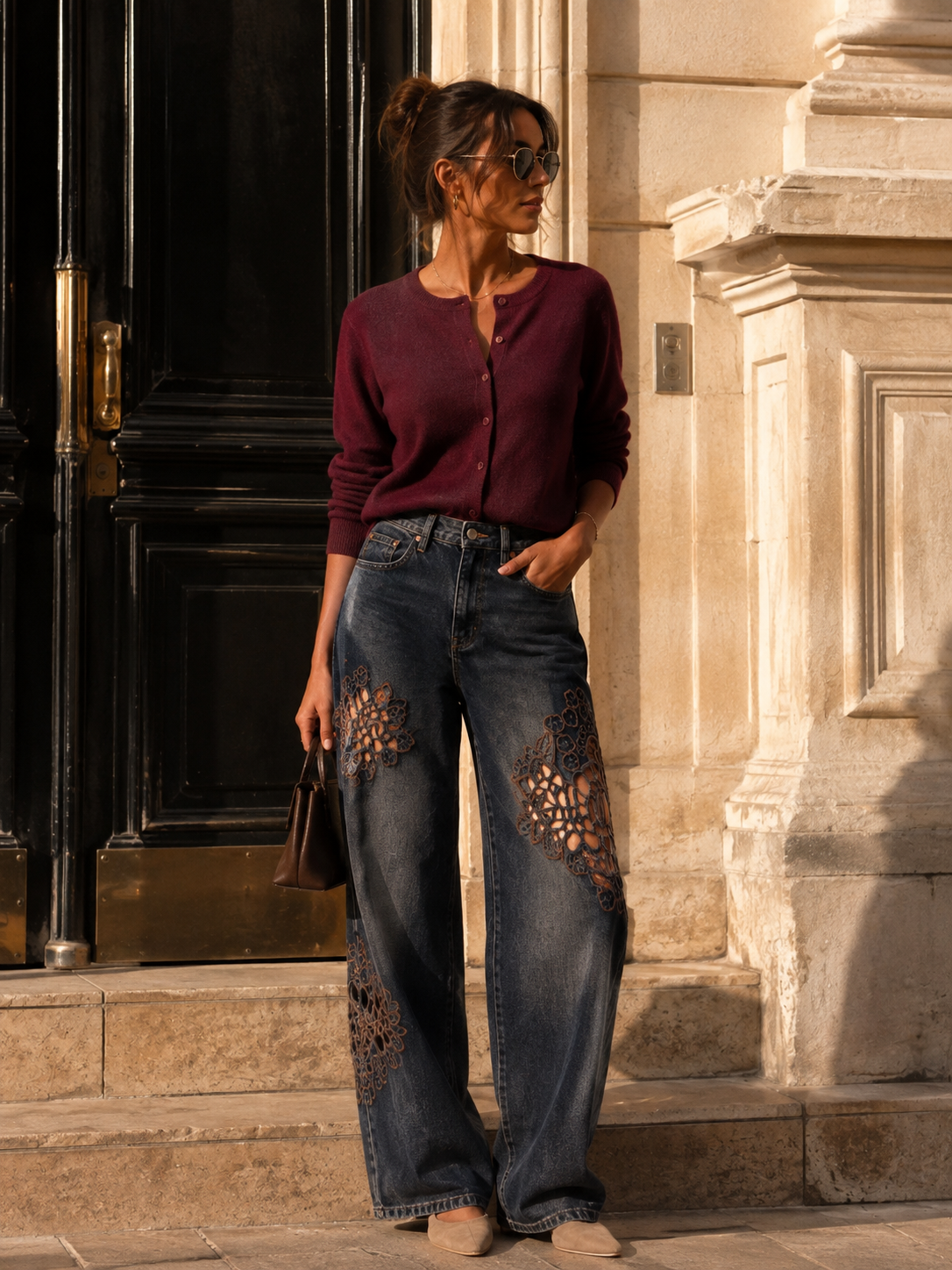 Ballonjeans mit Blumenstickerei SW6067 I J0028 I Made in Italy