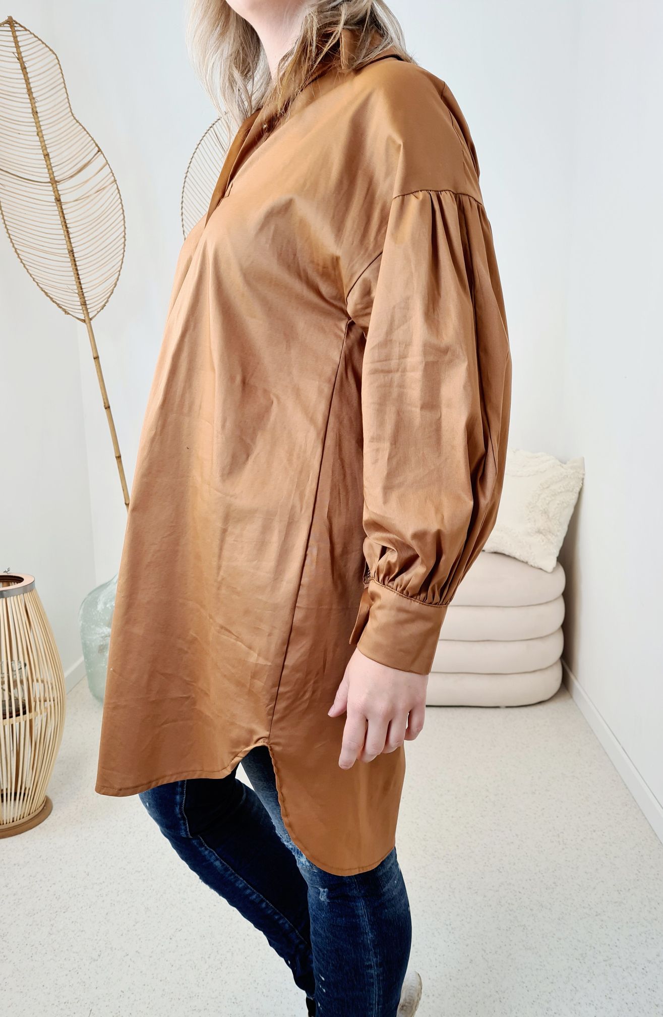 BASIC BLUSE FERNANDA LONG CAMEL 34-42 Made in Italy Oversize Shirt Hemd LANG Blusenkleid BASIC BLUSE FERNANDA LONG CAMEL 34-42 Made in Italy Oversize Shirt Hemd LANG Blusenkleid