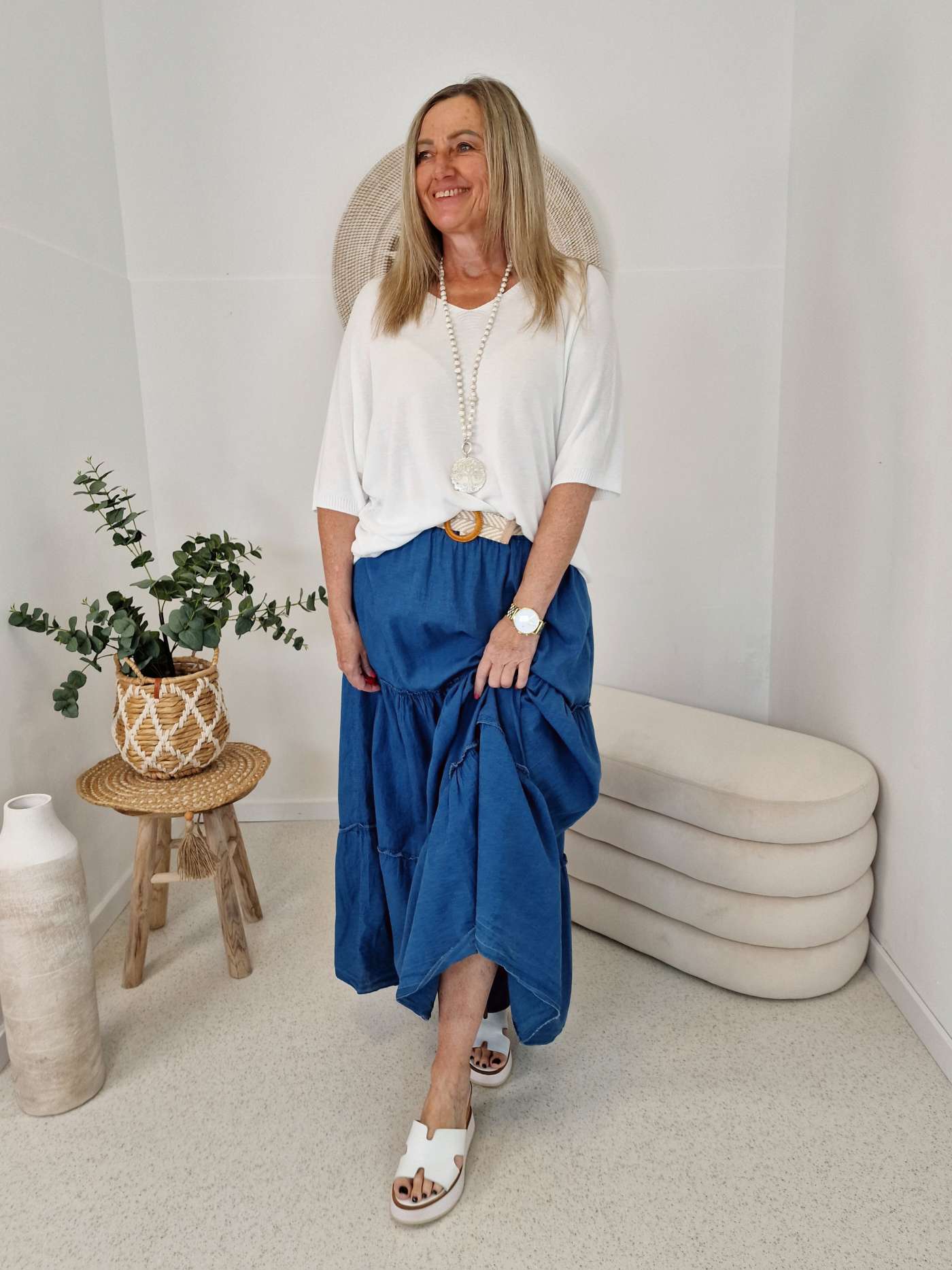 MAXI JEANS SKIRT FYNNIE 34-40 Made in Italy Maxi Rock Damenrock DARK BLUE MAXI JEANS SKIRT FYNNIE 34-40 Made in Italy Maxi Rock Damenrock DARK BLUE