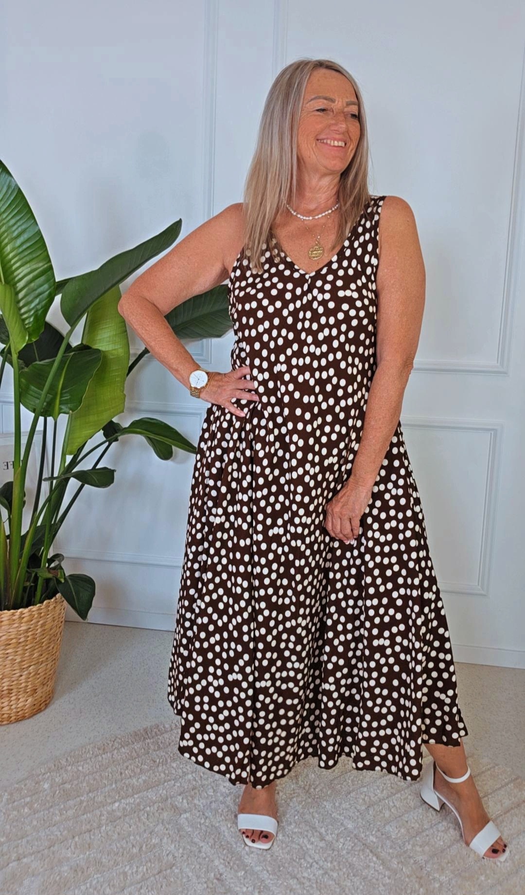 PÜNKTCHENKLEID VIVIAN ÄRMELLOS LANG 34-42/44 Made in Italy