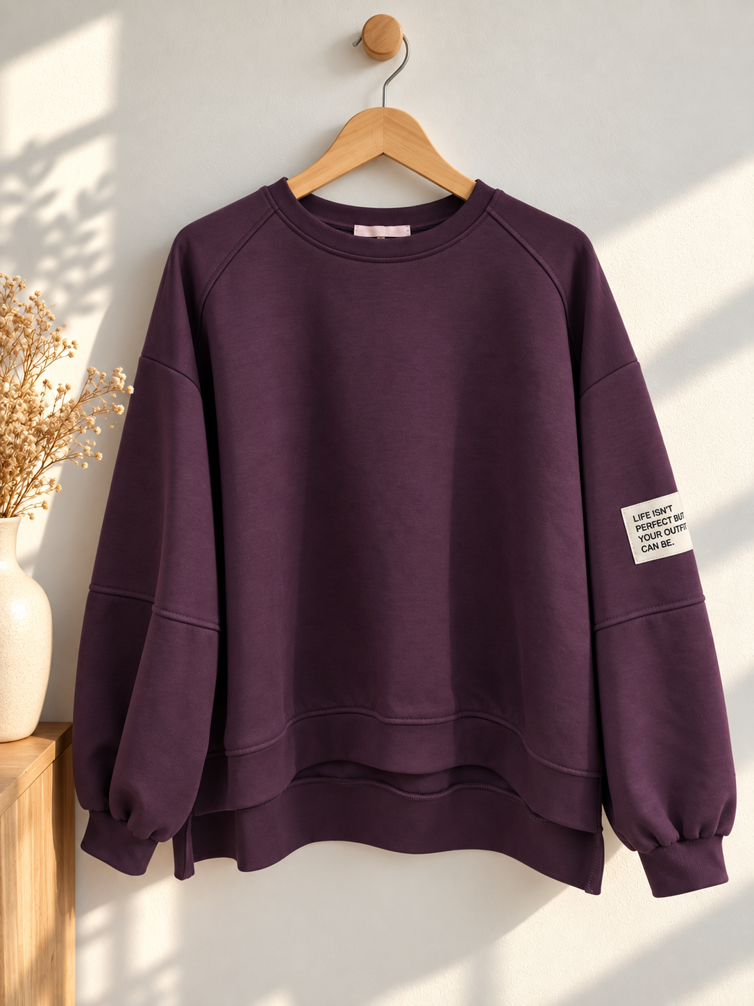 Butterstoff-Sweatshirt uni mit Statement-Patch – SW0094 Made in Italy Gr 34-42