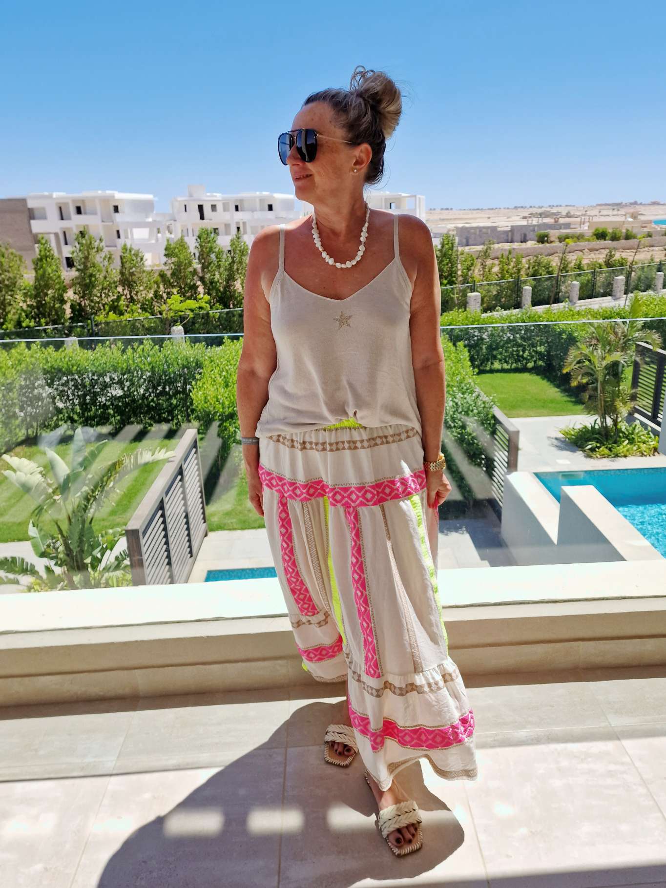 MAXI SKIRT RUANDA PINK GELB 34-40 Made in Italy Maxi Rock Damenrock MAXI SKIRT RUANDA PINK GELB 34-40 Made in Italy Maxi Rock Damenrock