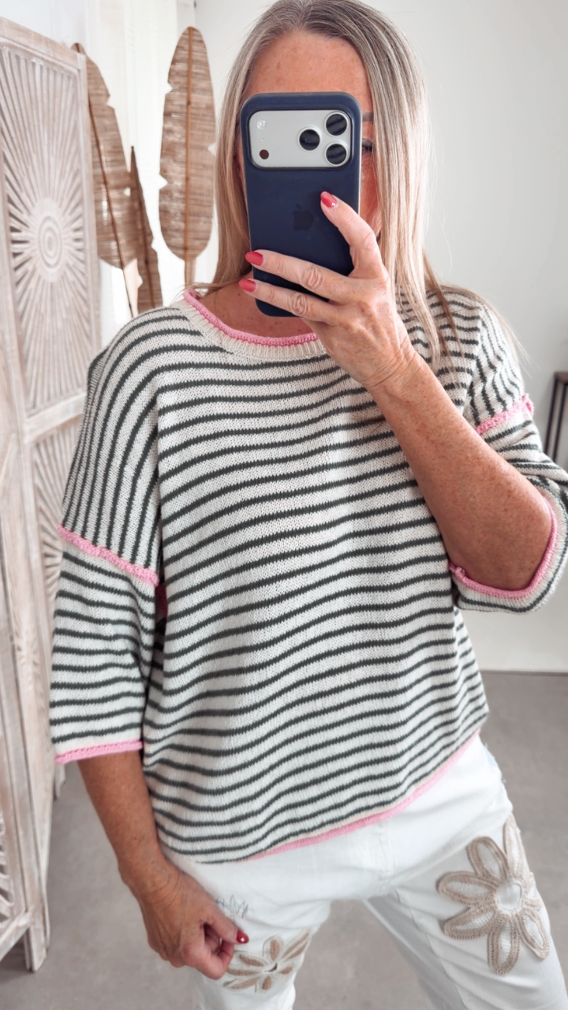 Strickshirt Salo Stripes Made in Italy 34-42 Kurzarm Pullover