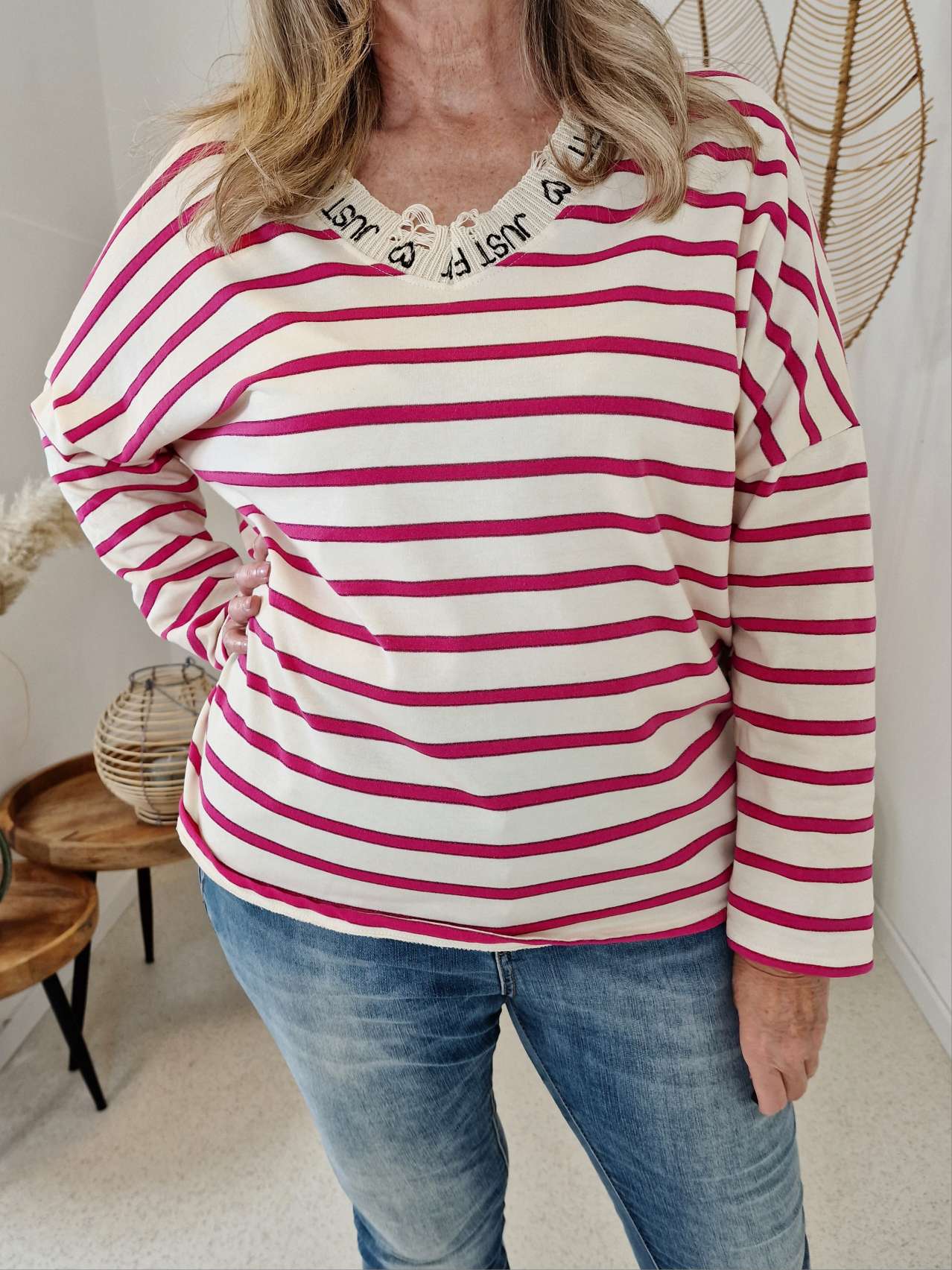 PULLOVER JUST FIT STRIPES PINK 34-42 Made in Italy Sweatshirt Longsleeve
