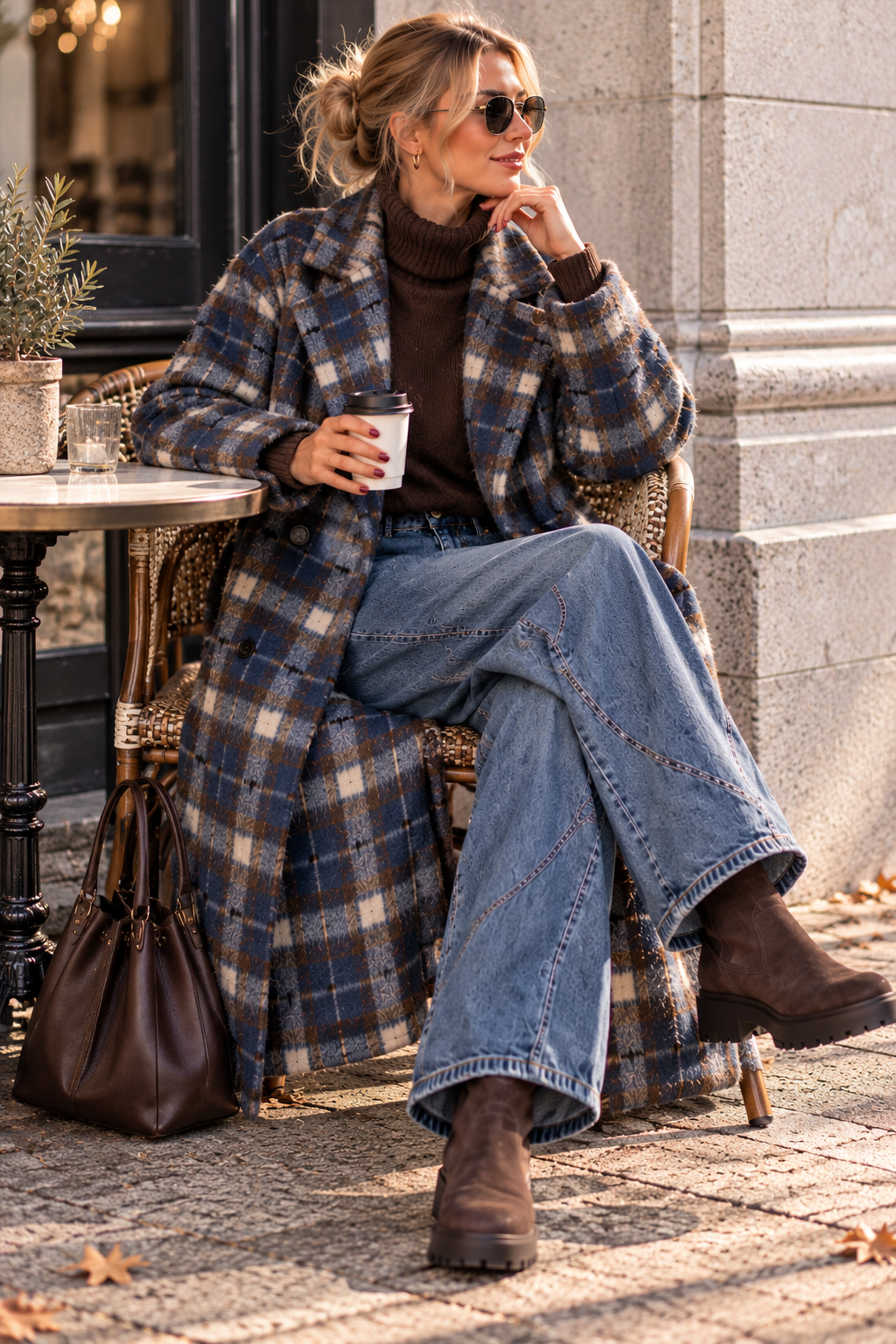 Oversize Karomantel MA0184 im kuscheligen Woll-Look  Made in Italy Gr 34-42