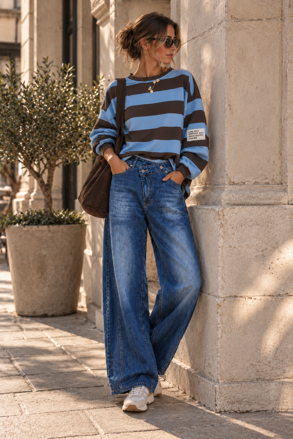 Baumwoll Stripe Love Sweater mit PATCH I SW0128 I 34-42 / Made in Italy