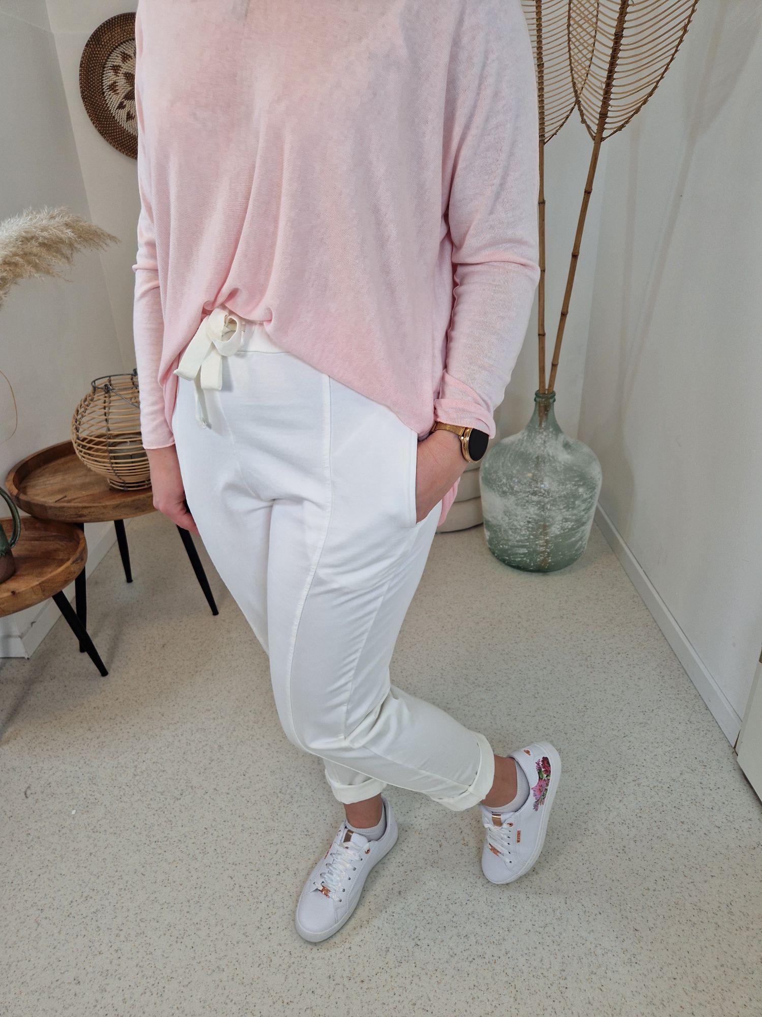 JOGPANT HOSE MIRABELL CREME WEISS 34-40/42 Made in Italy Basic Stoffhose Hosenanzug