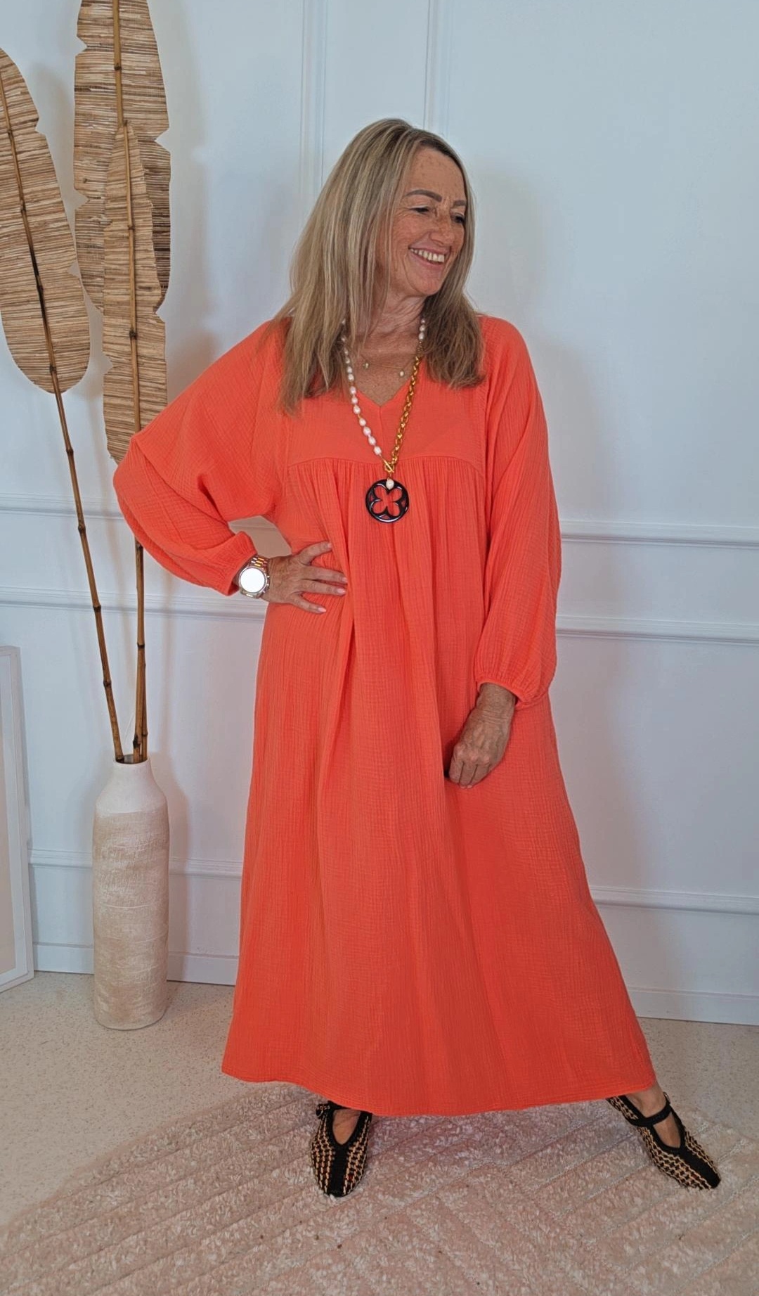 MUSSELIN MAXI DRESS PAROS NEW Made in Italy 34-46/48  Oversize Kleid