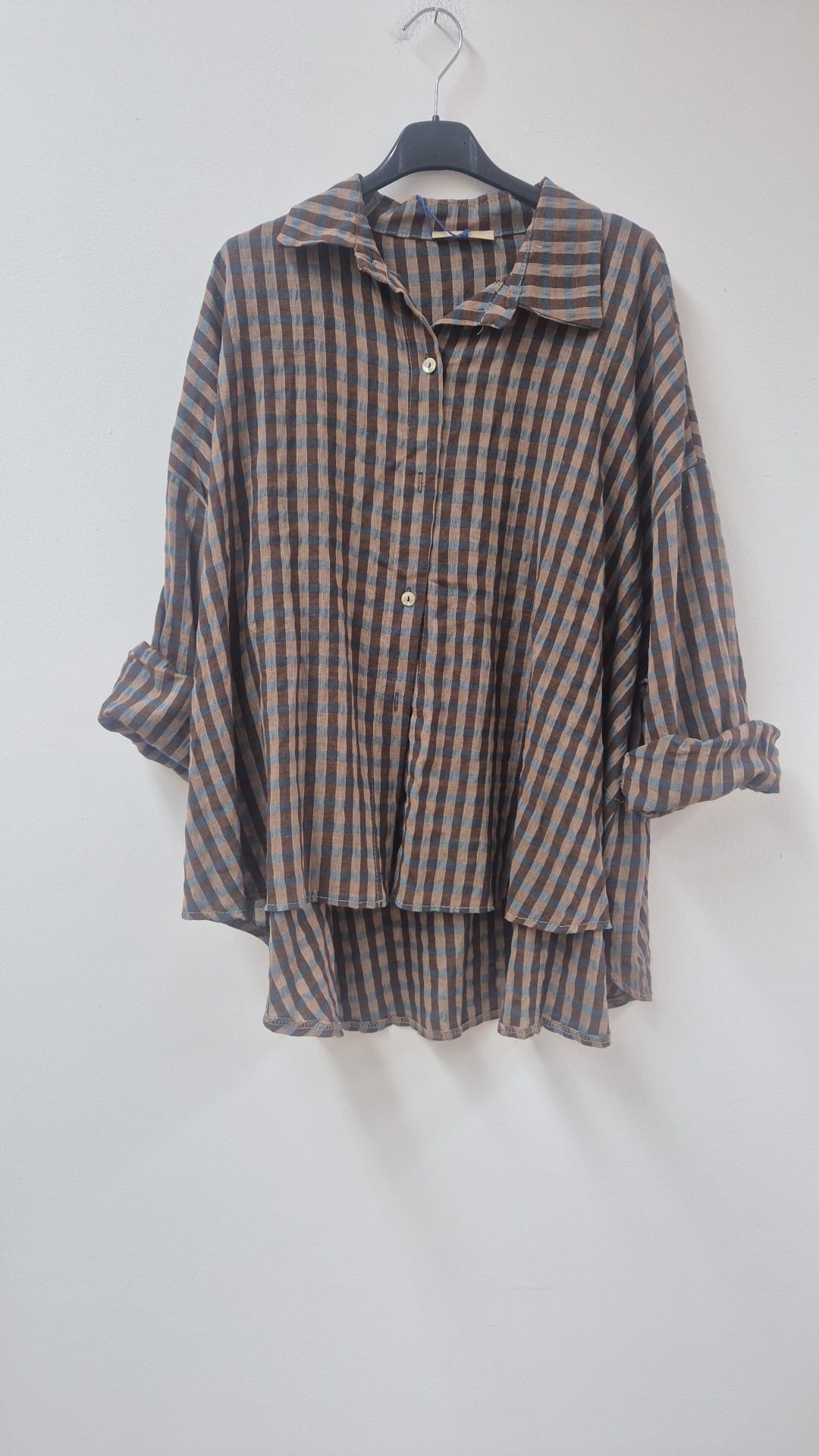Oversize-Karo-Bluse BL0105 – Made in Italy Gr. 34-44