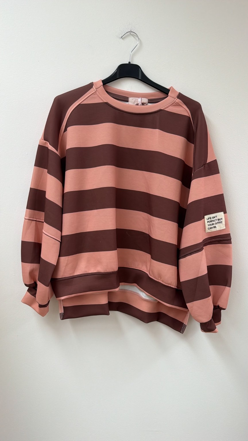 Sweater Butterstoff mit Blockstreifen & Patch I SW0070 I Made in Italy 34-42/44 Sweatshirt