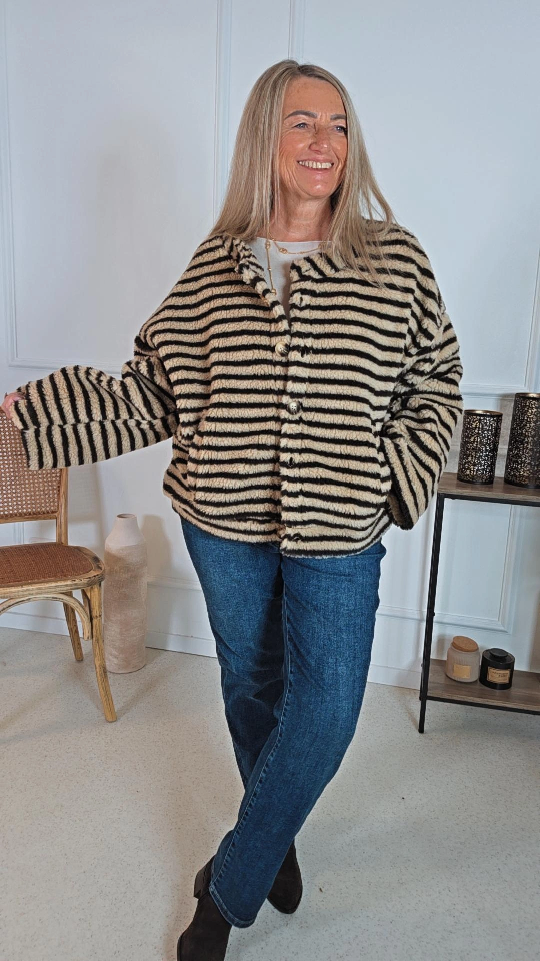 TEDDYJACKE STRIPES OLAF 34-42 kleine Streifen Made in Italy Jacke