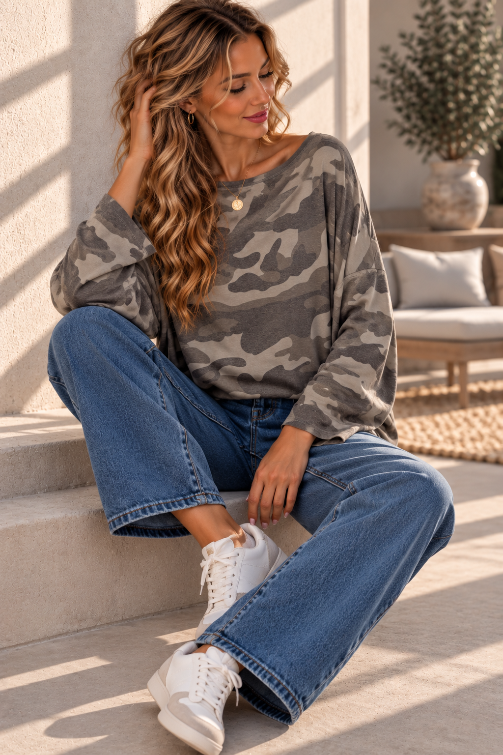 LONGSLEEVE CAMOUFLAGE Made in Italy Gr. 36 - 46 LS0108 Sweater