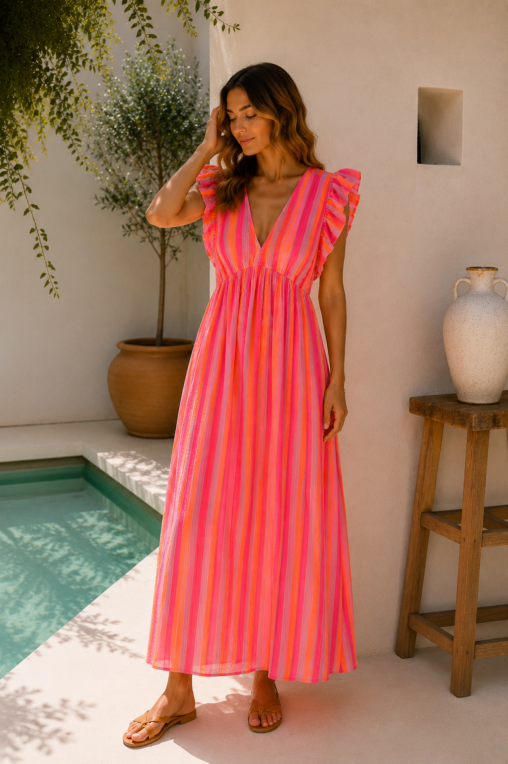 MUSSELIN LEO KLEID ZOE 34 - 42 Made in Italy ärmellos Rüsche