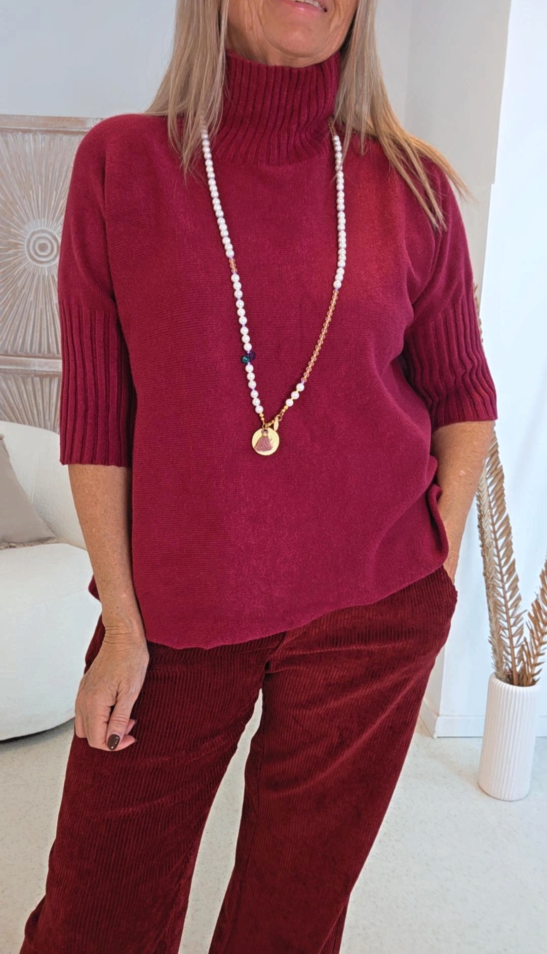 WEICHES STRICKSHIRT VERENA PULLOVER mit Stehkragen, Halbarm/Kurzarm 34-44 Made in Italy