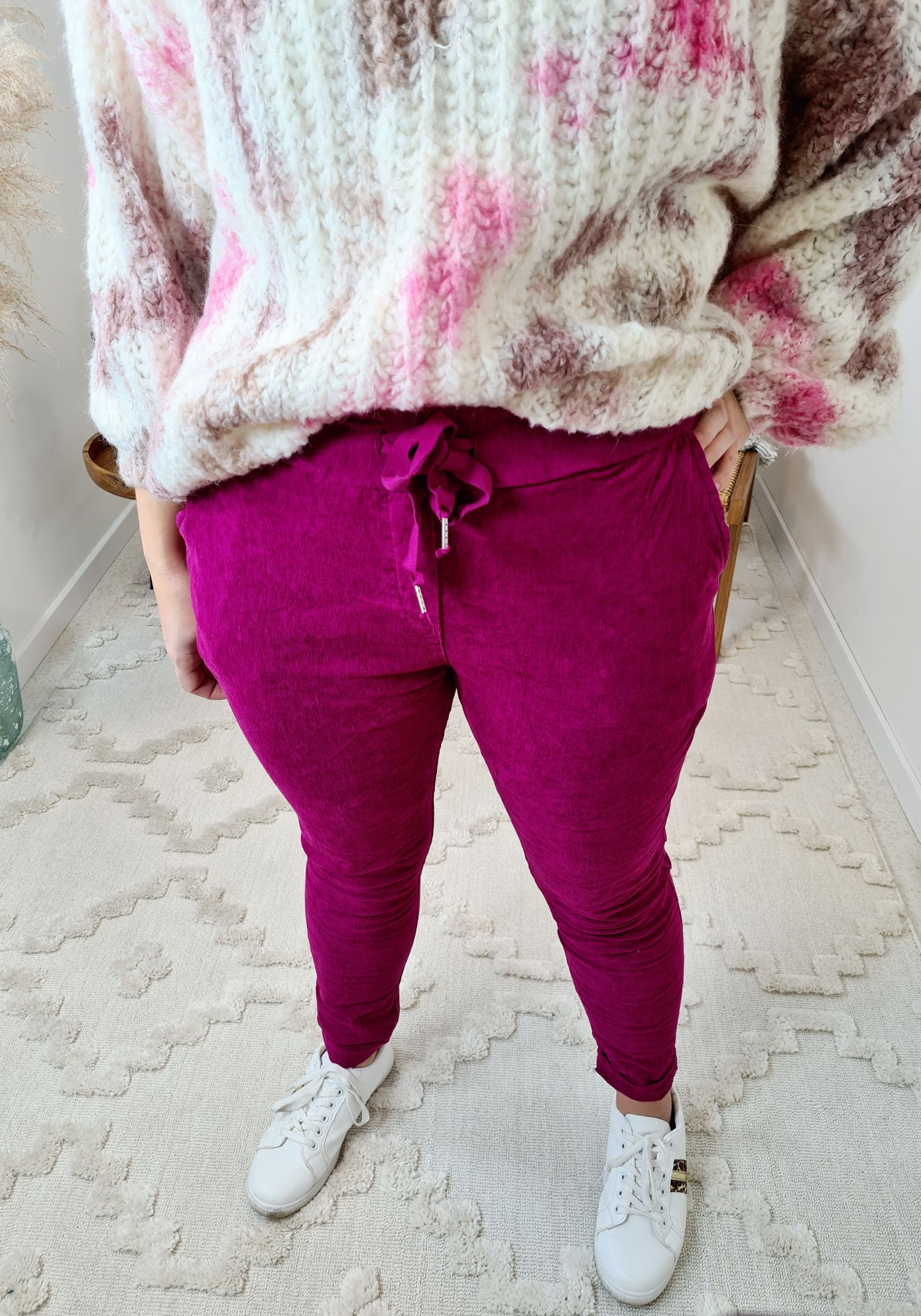 BASIC CORD JOGPANT SELINA BEERE 34-42 Made in Italy bequeme Hose PANT BASIC CORD JOGPANT SELINA BEERE 34-42 Made in Italy bequeme Hose PANT