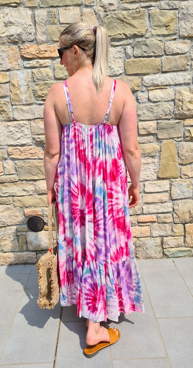 SPAGHETTI DRESS DALLAS PINK 34-42 Made in Italy Maxi Kleid Sommer Strandkleid Abendkleid BATIK Tie Dye SPAGHETTI DRESS DALLAS PINK 34-42 Made in Italy Maxi Kleid Sommer Strandkleid Abendkleid BATIK Tie Dye