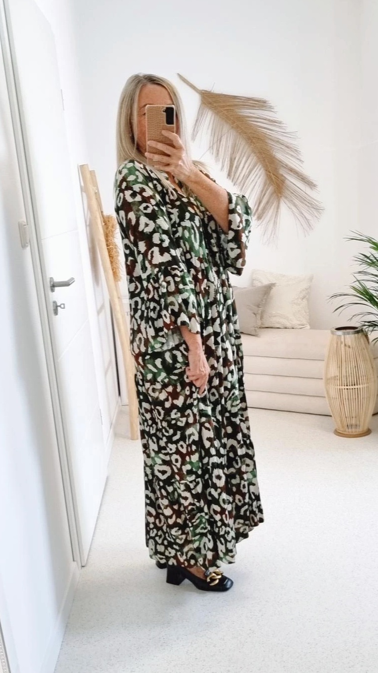 MAXI TUNIKA DRESS SAFARI KHAKI 34-42 Made in Italy langes Kleid Hängerchen Tunikakleid MAXI TUNIKA DRESS SAFARI KHAKI 34-42 Made in Italy langes Kleid Hängerchen Tunikakleid