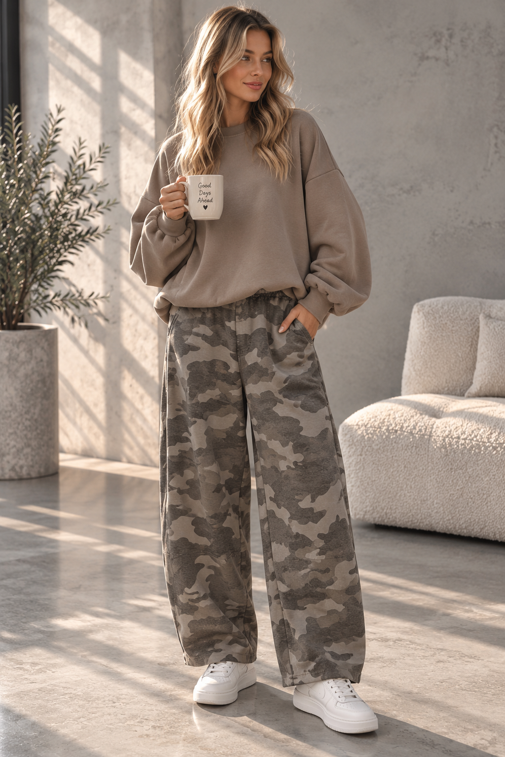Ballon-Jogpant Amaris CAMOULFAGE HO0124 – lässige Basic Pants für jeden Tag Made in Italy 34-42/44