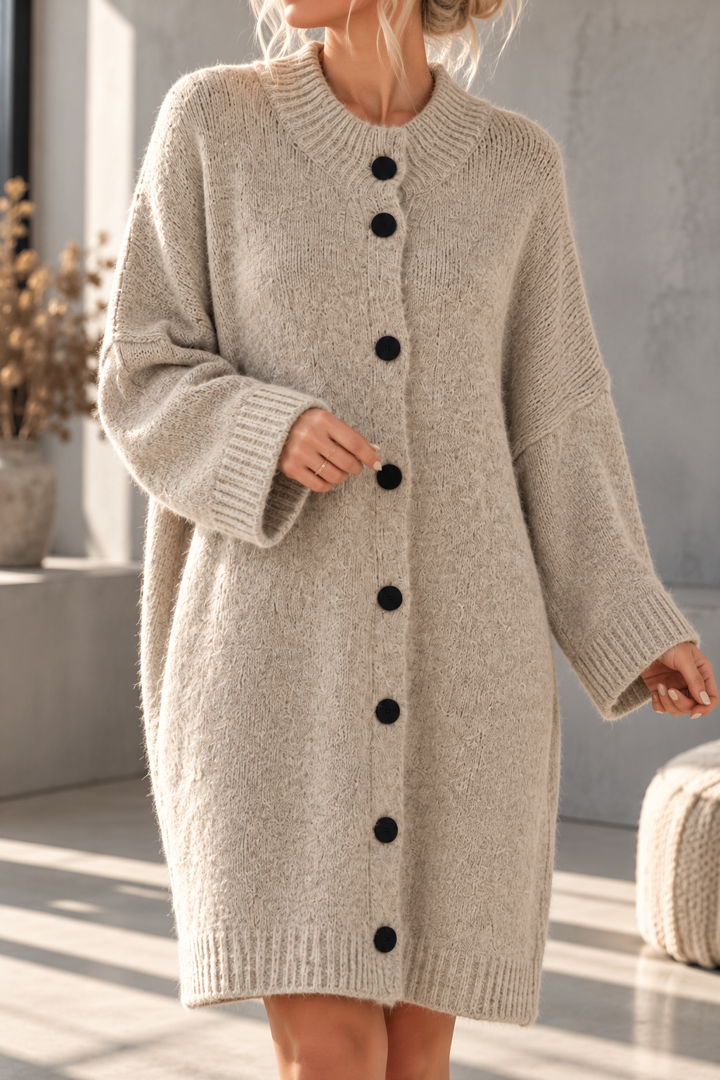 Strickkleid mit Knopfleiste & Taschen UNI SK0192 I Made in Italy 34-42