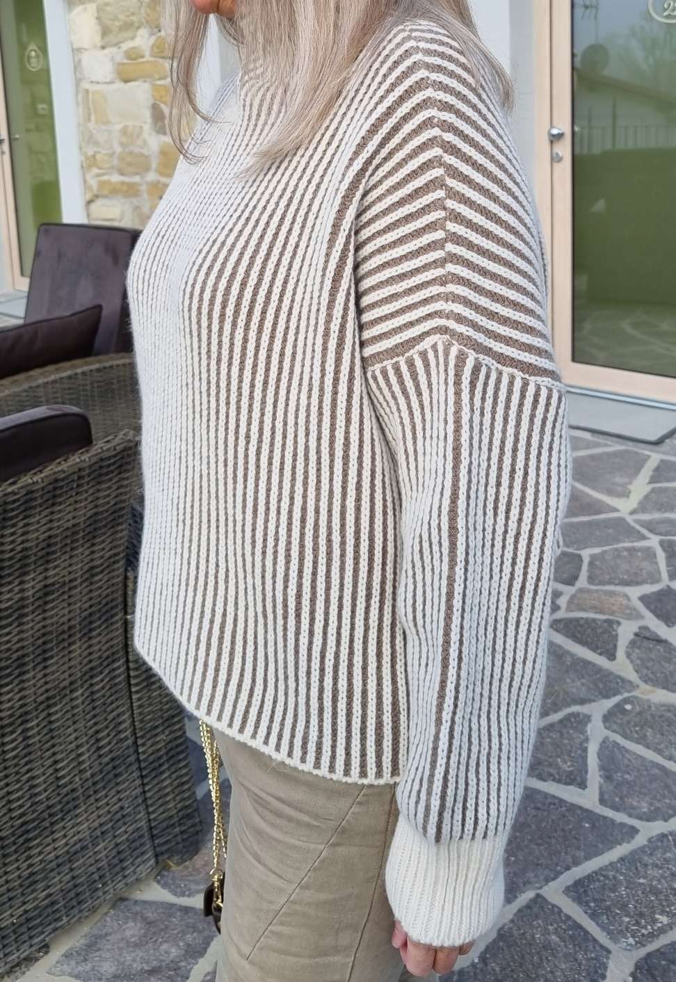 KNIT SWEATER MEGAN STRIPES BRAUN Strickpullover Pullover 34-40/42 Made in Italy versch. Farben KNIT SWEATER MEGAN STRIPES BRAUN Strickpullover Pullover 34-40/42 Made in Italy versch. Farben
