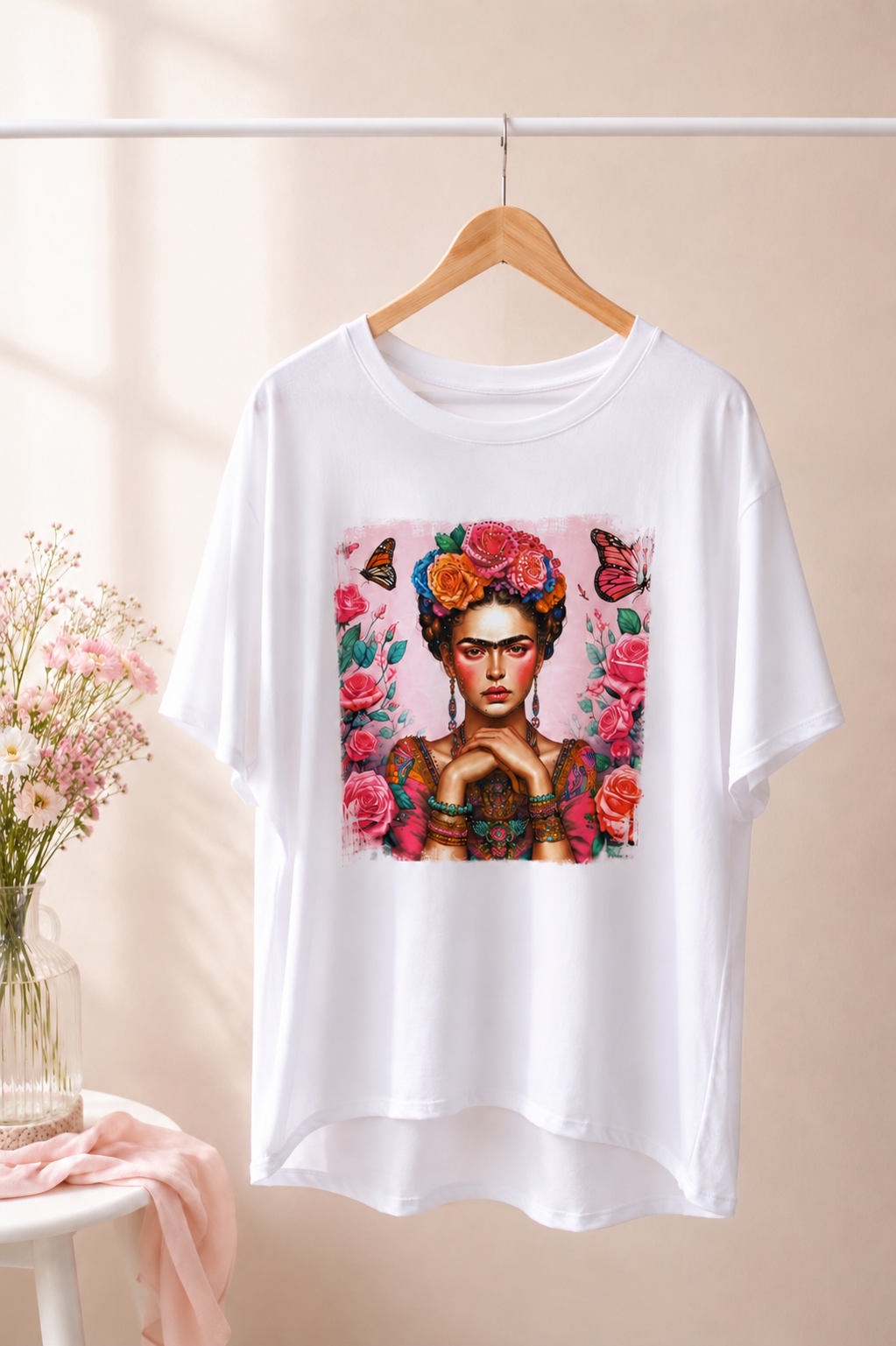 T-Shirt FRIEDA Rosen Haarreifen Weiß Made in Italy 34-44