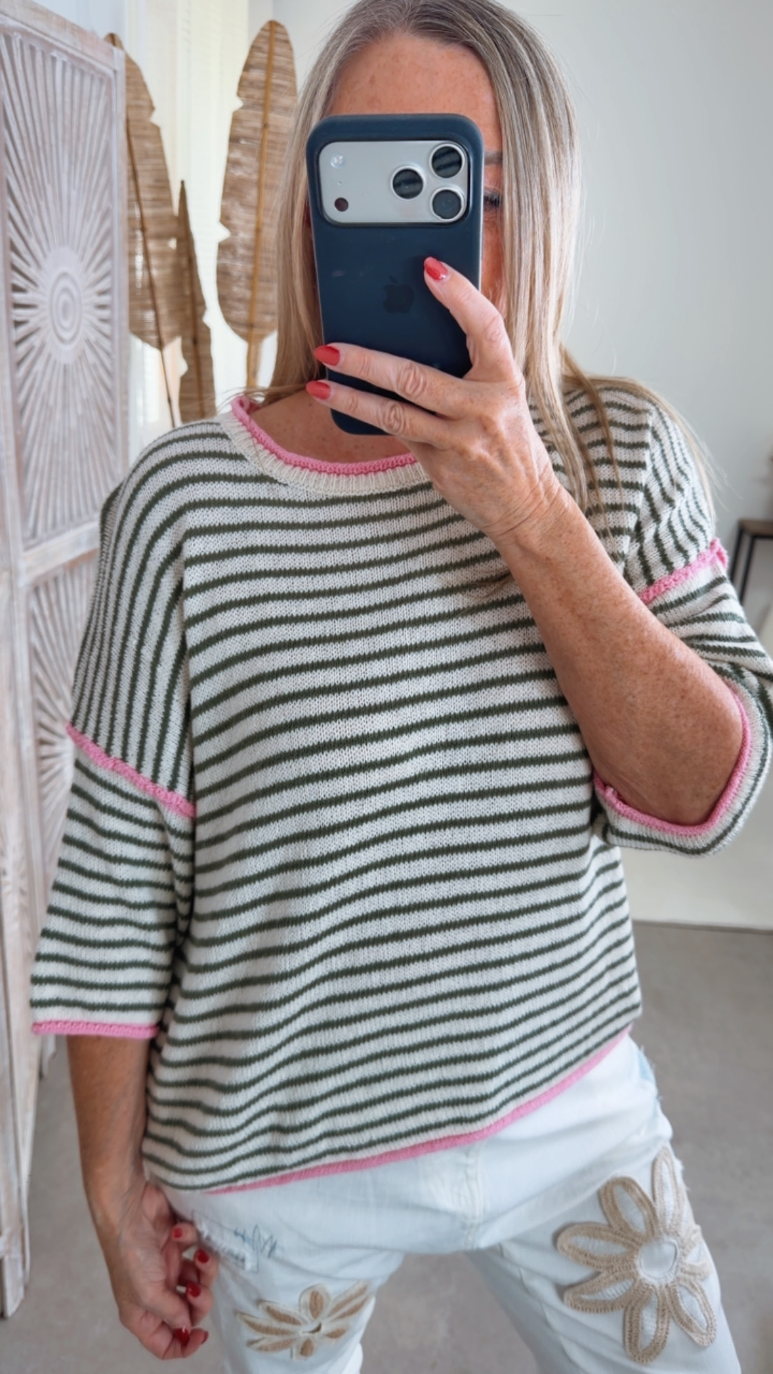 Strickshirt Salo Stripes Made in Italy 34-42 Kurzarm Pullover