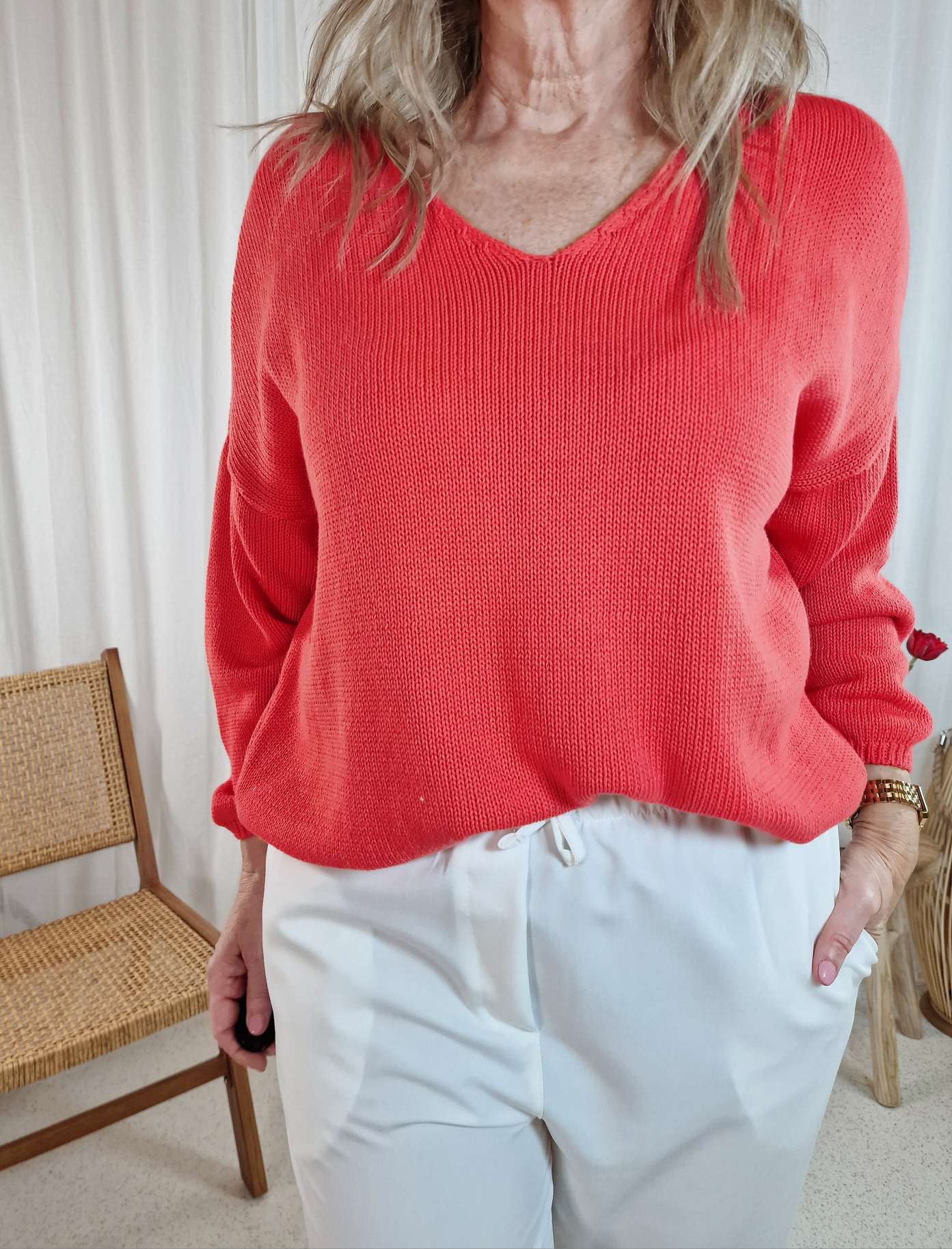 KNIT SWEATER IRMA KORALLE 34-42 Made in Italy Strickpullover Pullover Baumwolle